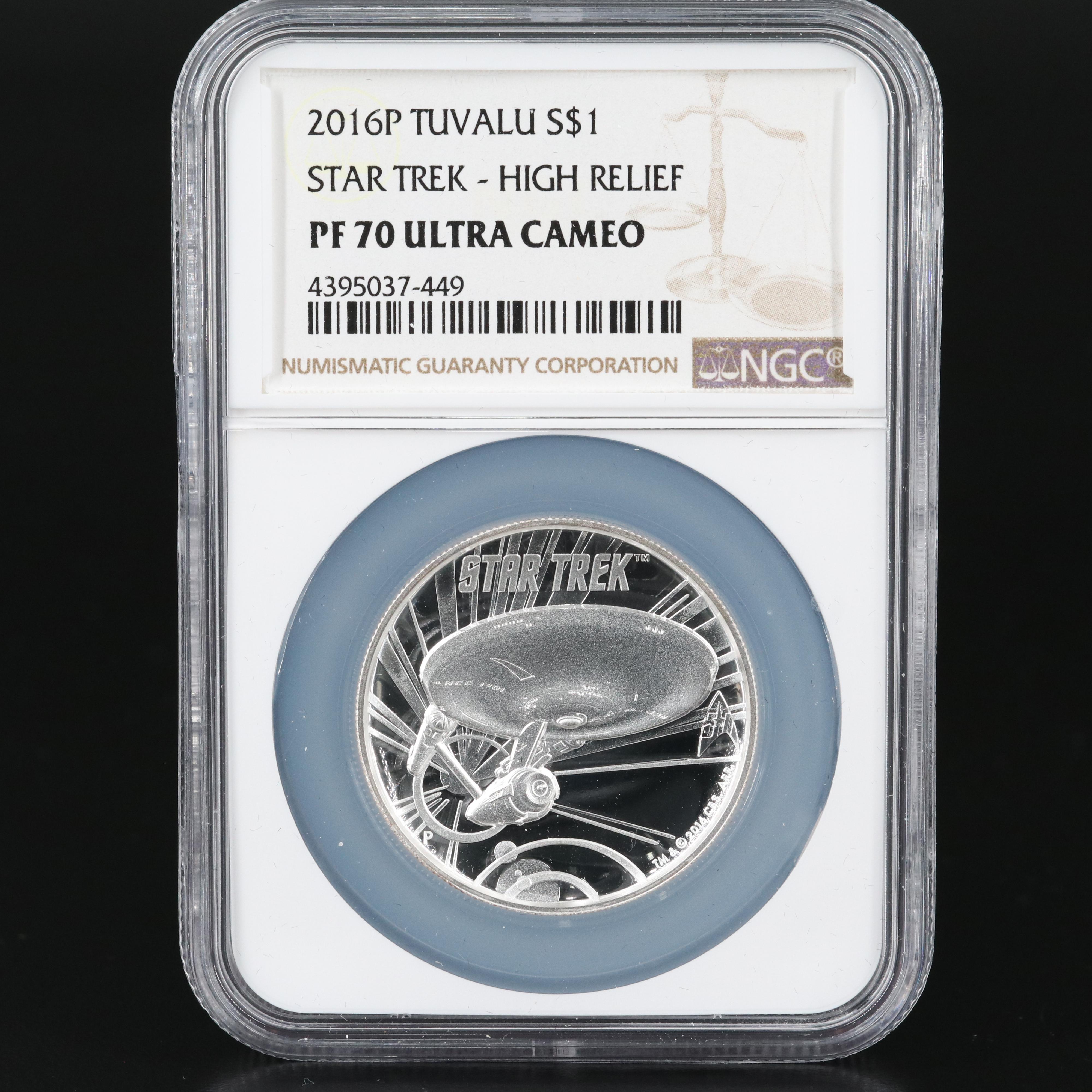 NGC Graded PF70 Ultra Cameo 2016 Tuvalu Star Trek Fine Silver Coin