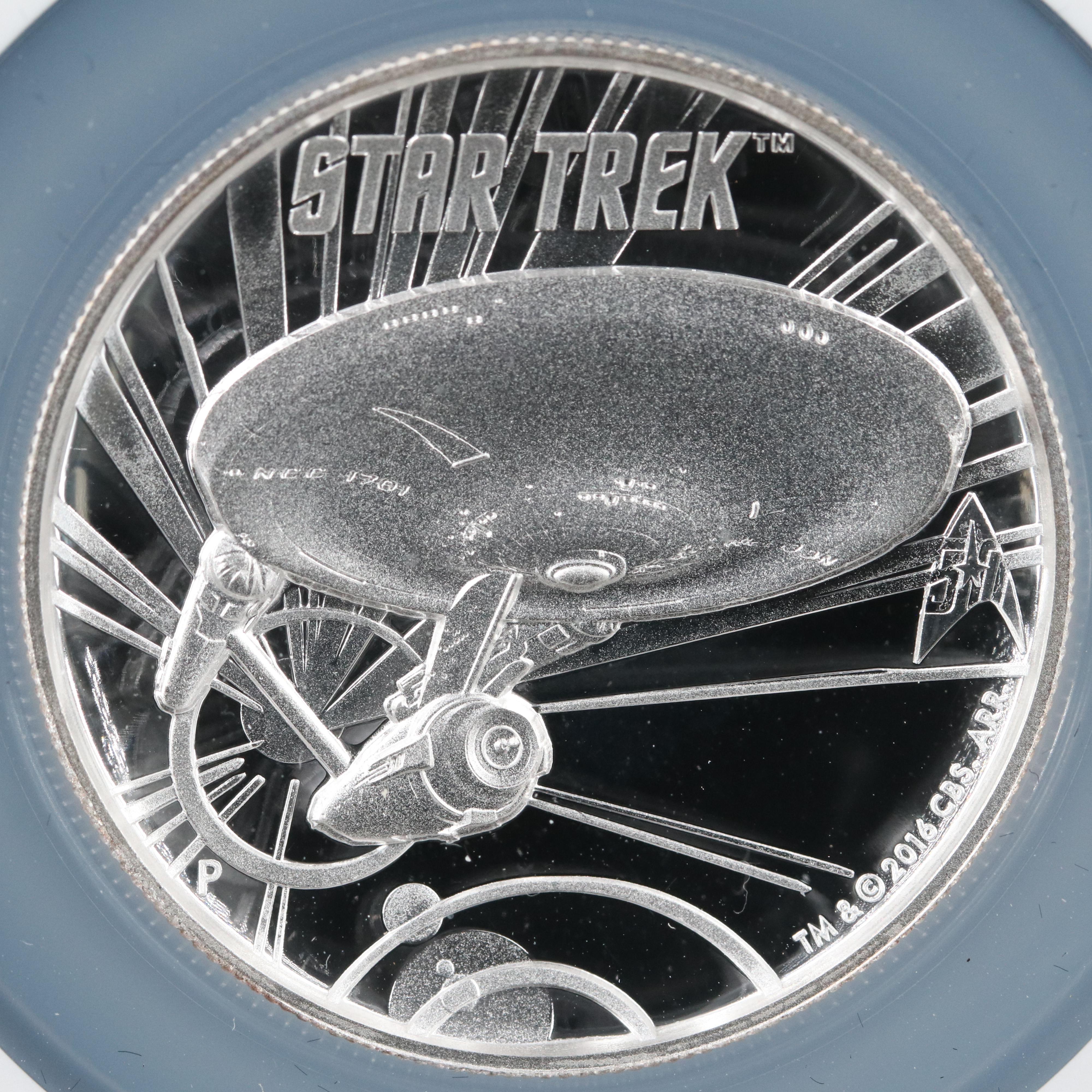 NGC Graded PF70 Ultra Cameo 2016 Tuvalu Star Trek Fine Silver Coin