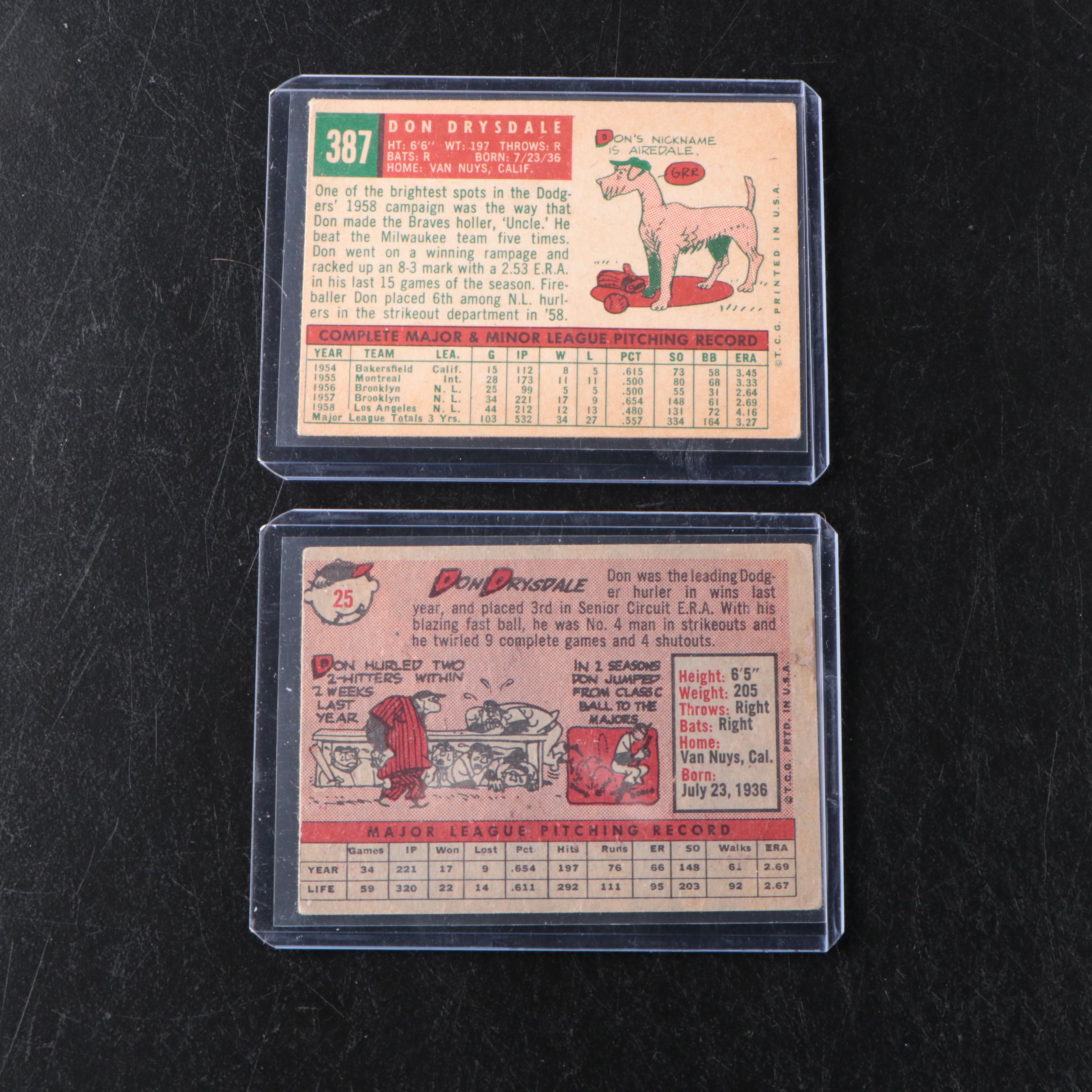 Don Drysdale Los Angeles Dodgers Baseball Cards, 1950s-1960s