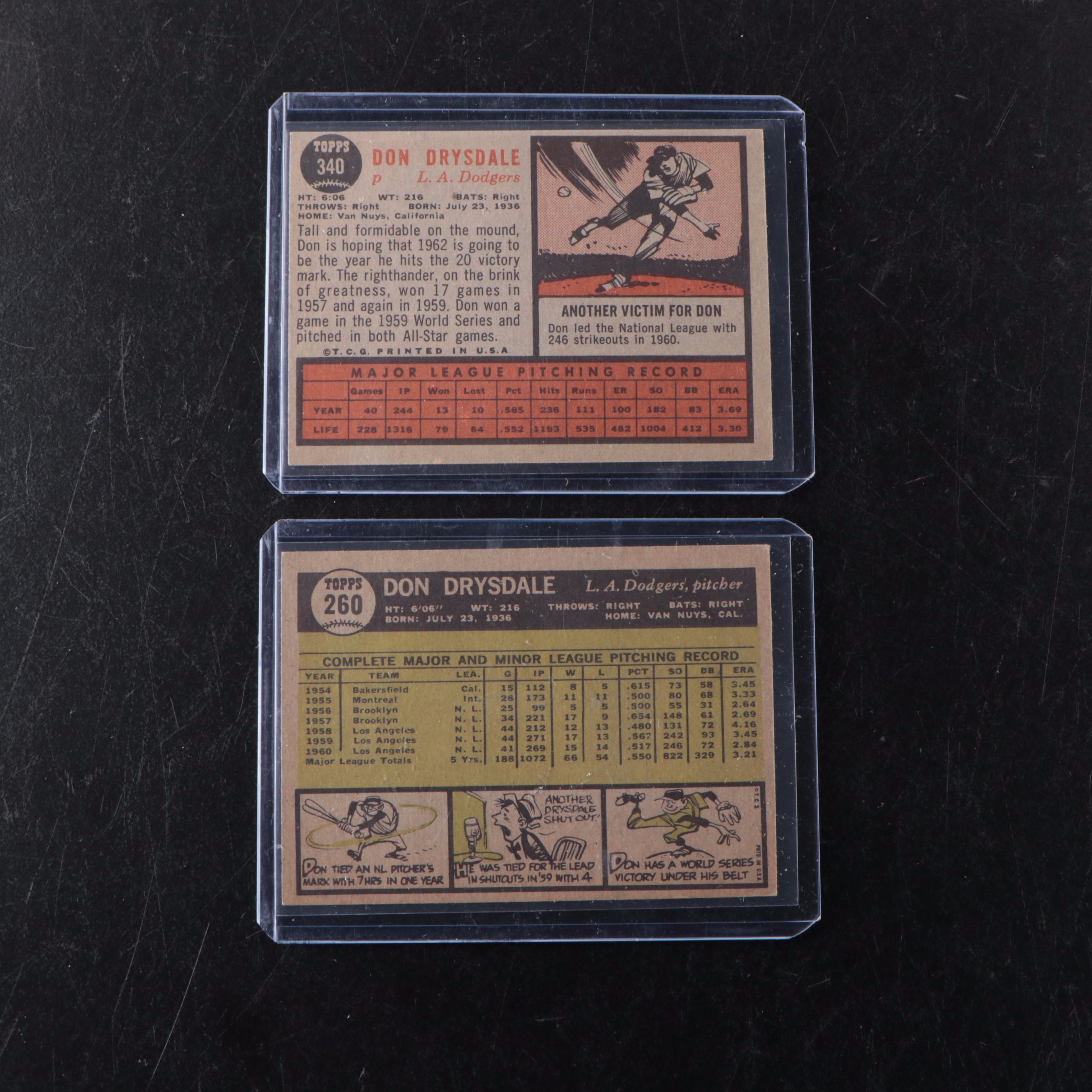 Don Drysdale Los Angeles Dodgers Baseball Cards, 1950s-1960s