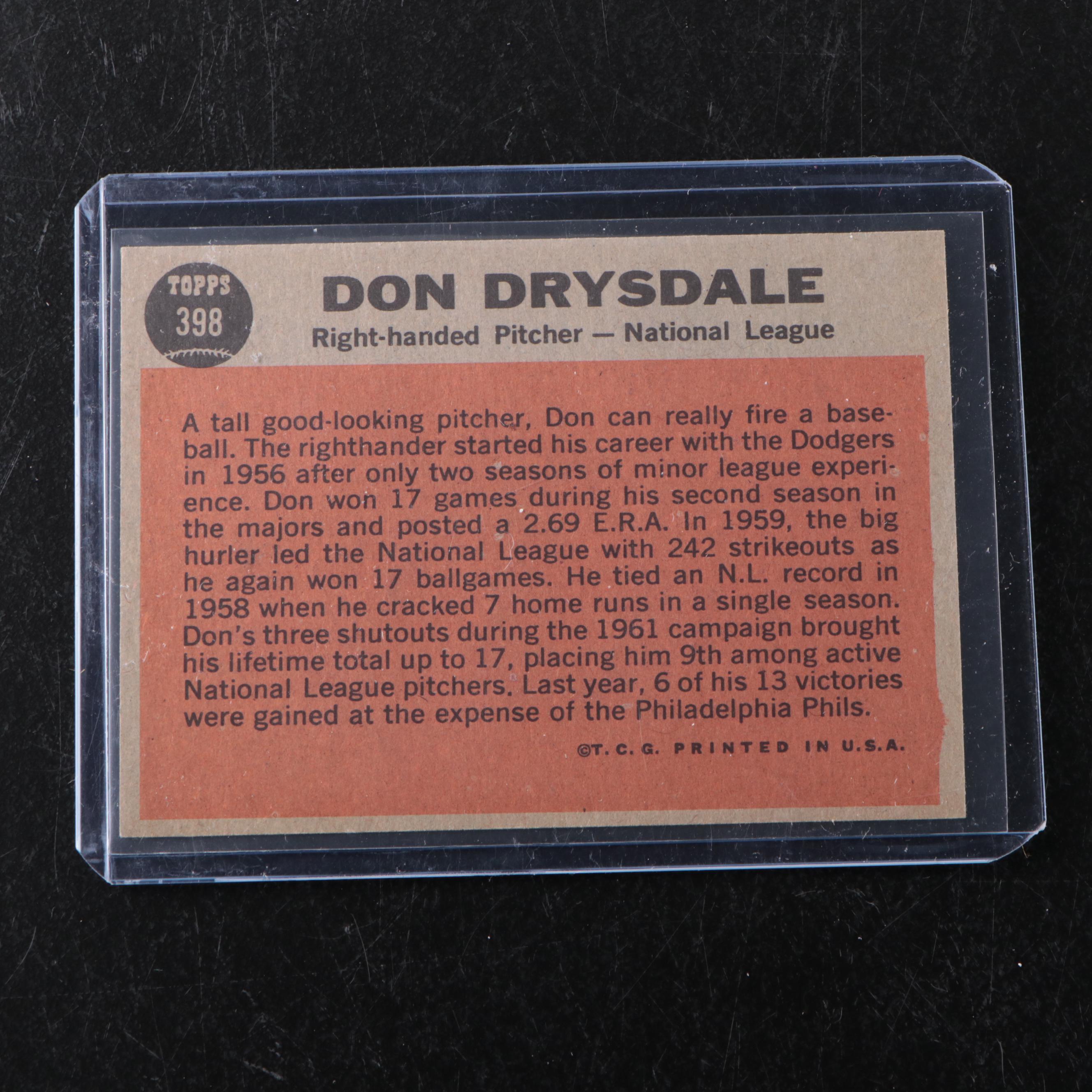Don Drysdale Los Angeles Dodgers Baseball Cards, 1950s-1960s