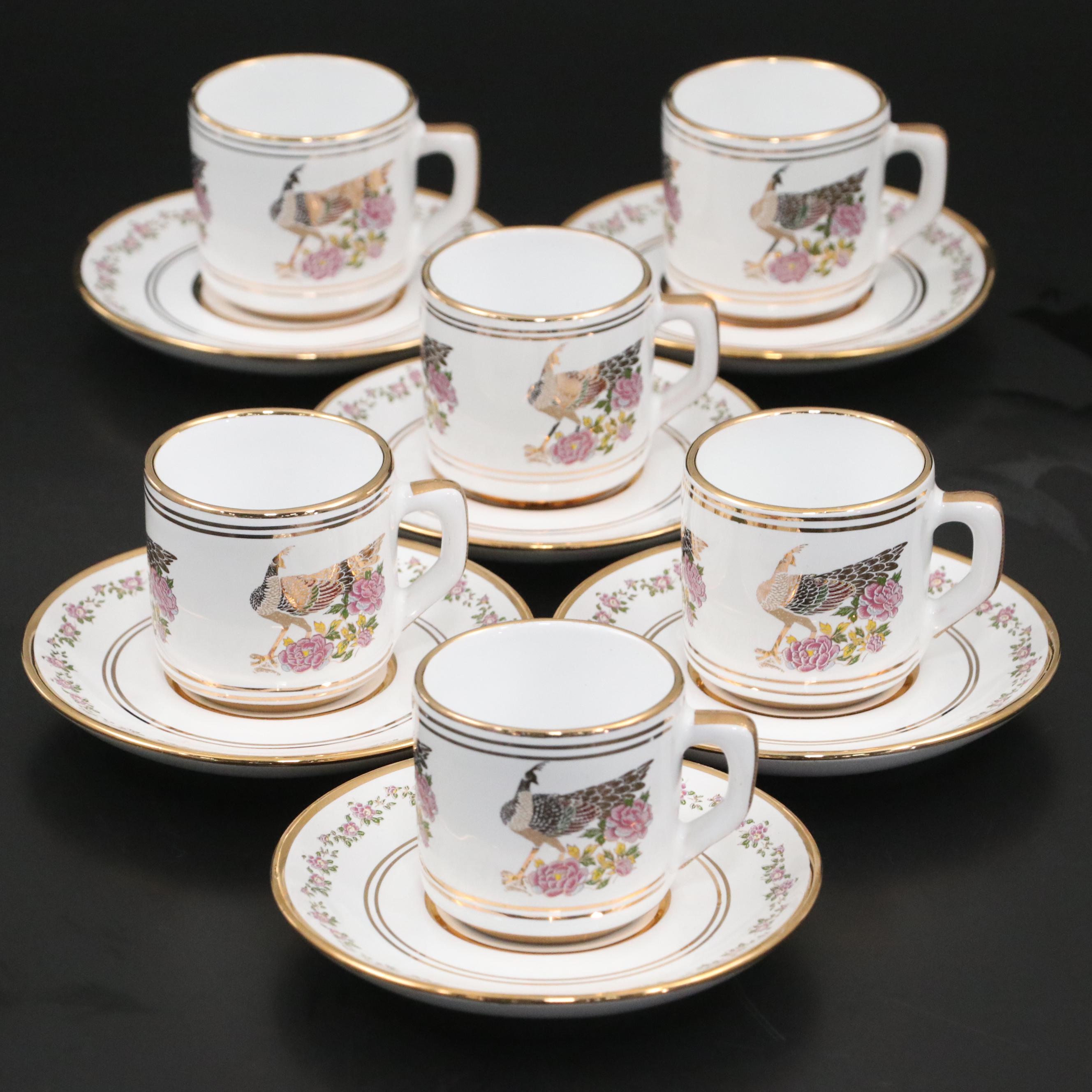 Greek Neofitou Gilt Ceramic Demitasse Cup and Saucer Sets