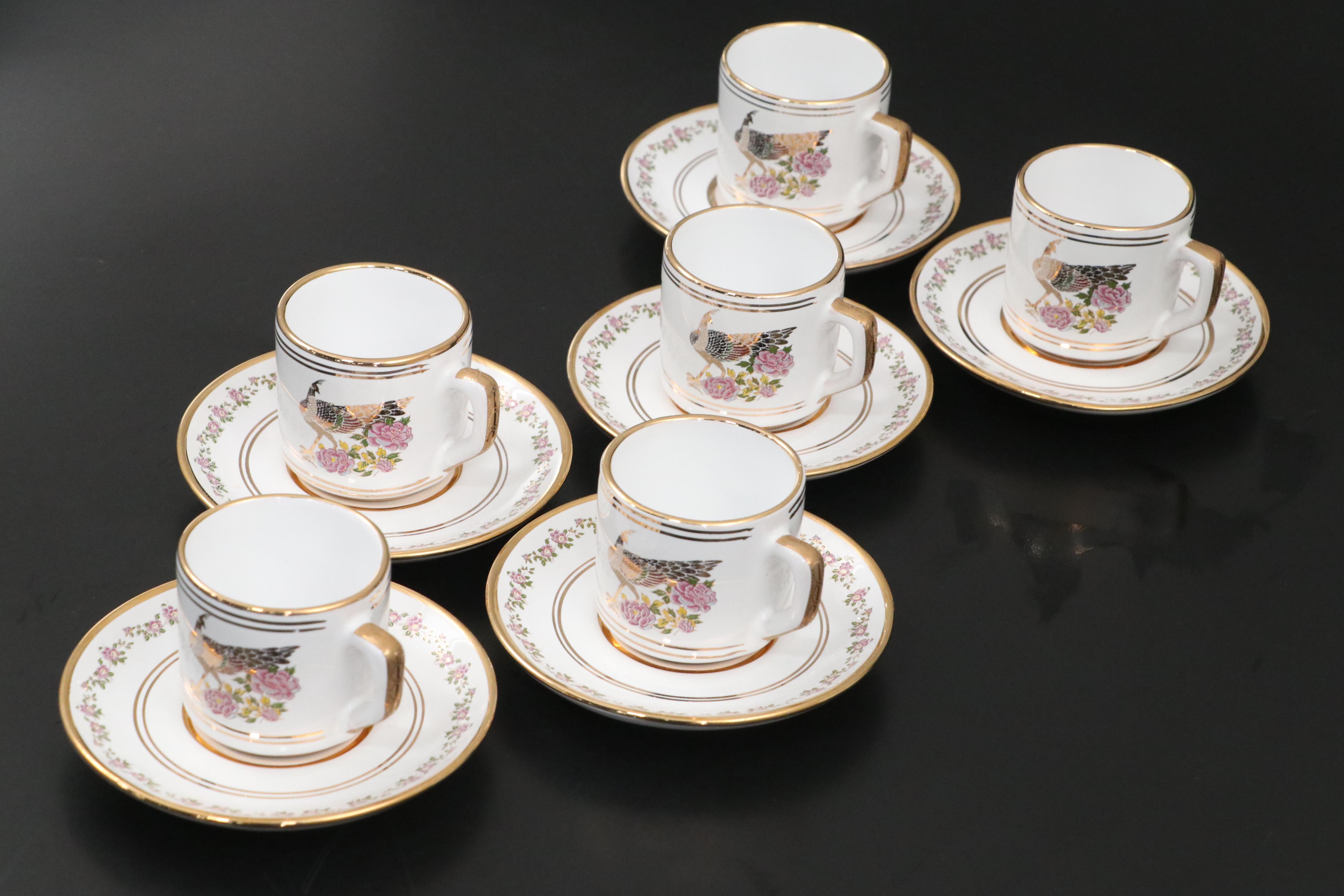 Greek Neofitou Gilt Ceramic Demitasse Cup and Saucer Sets