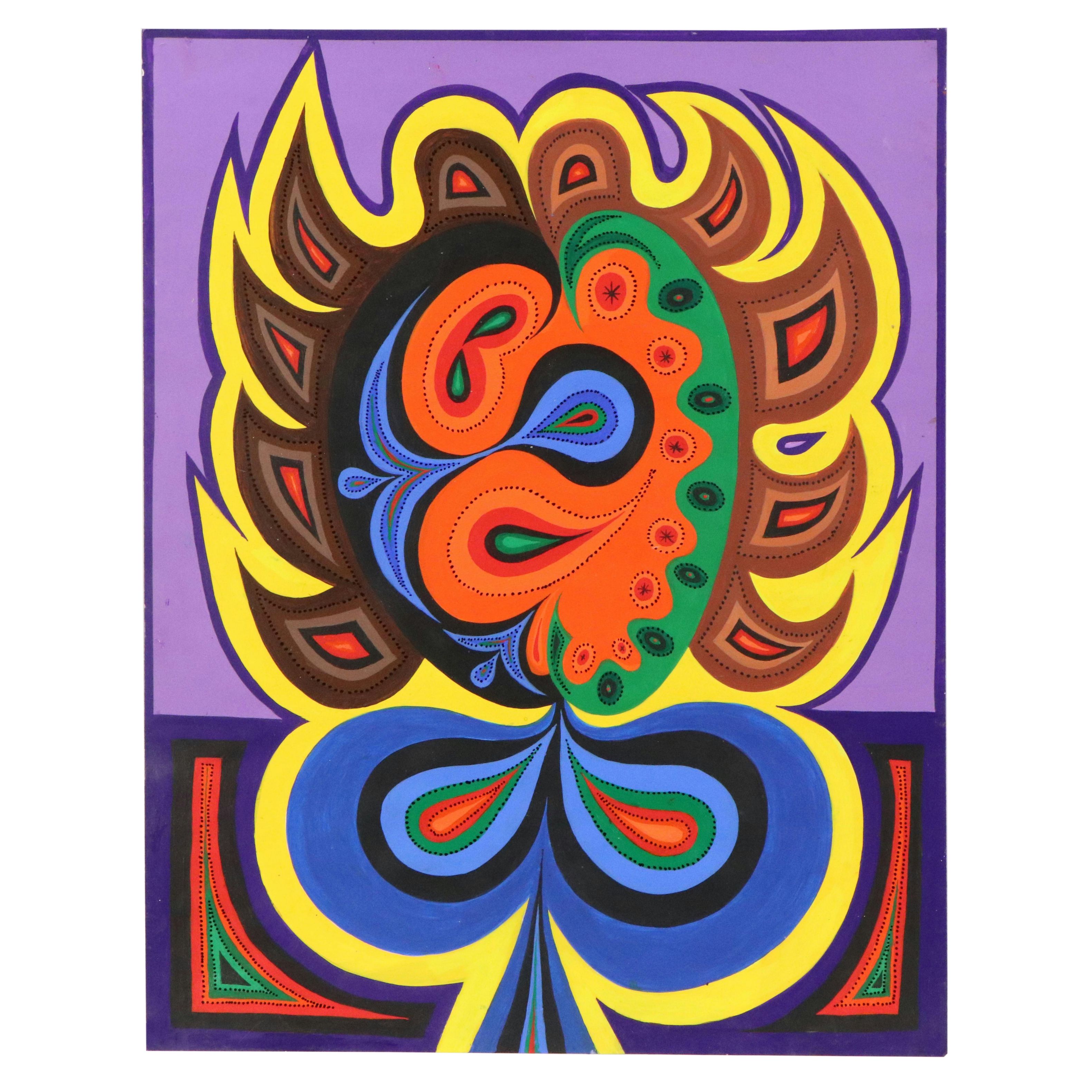 Achillo “Achi” Sullo Biomorphic Modern Acrylic Painting, Mid–Late 20th Century