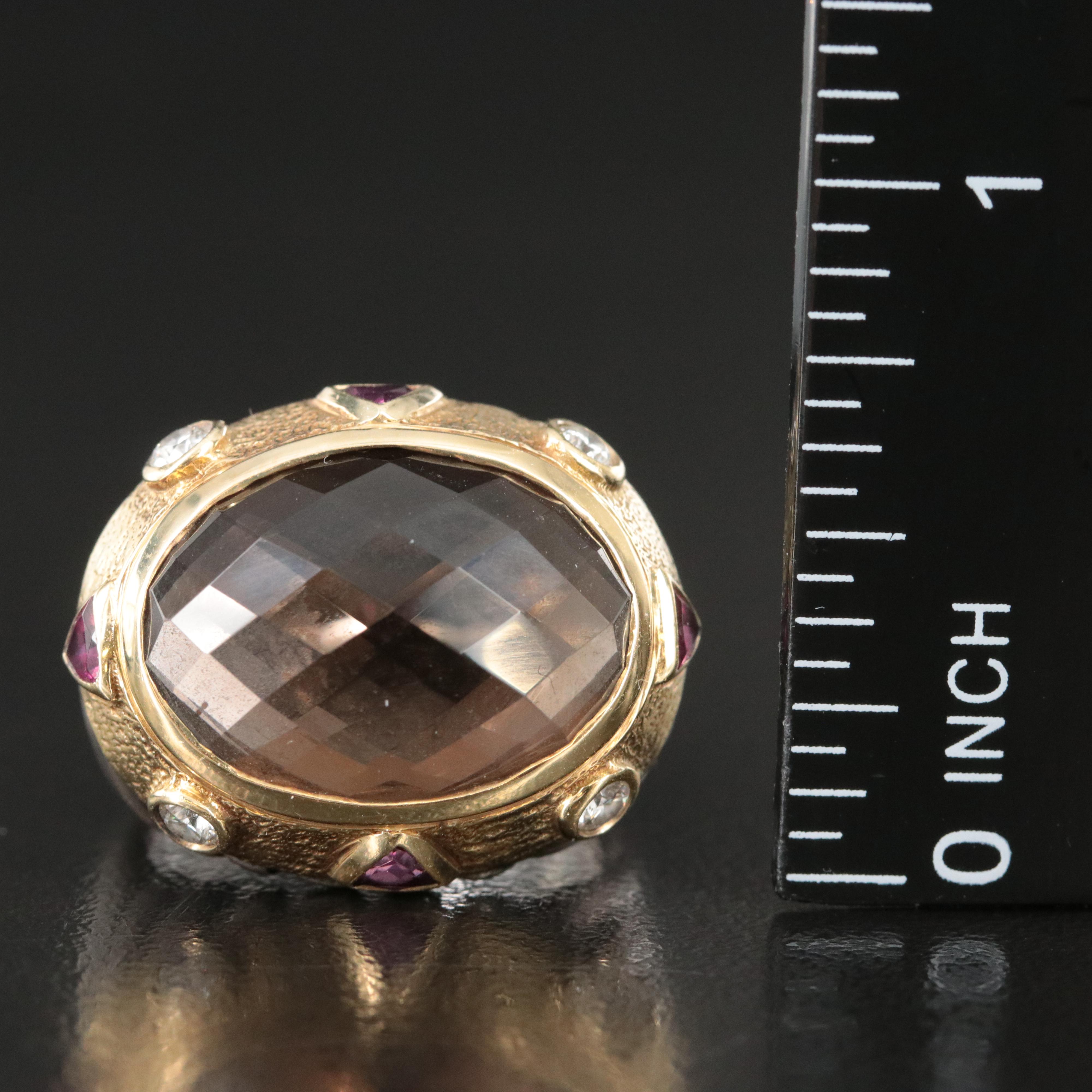 David Yurman Leonardo Sterling, 18K Smoky Quartz Ring with Diamonds