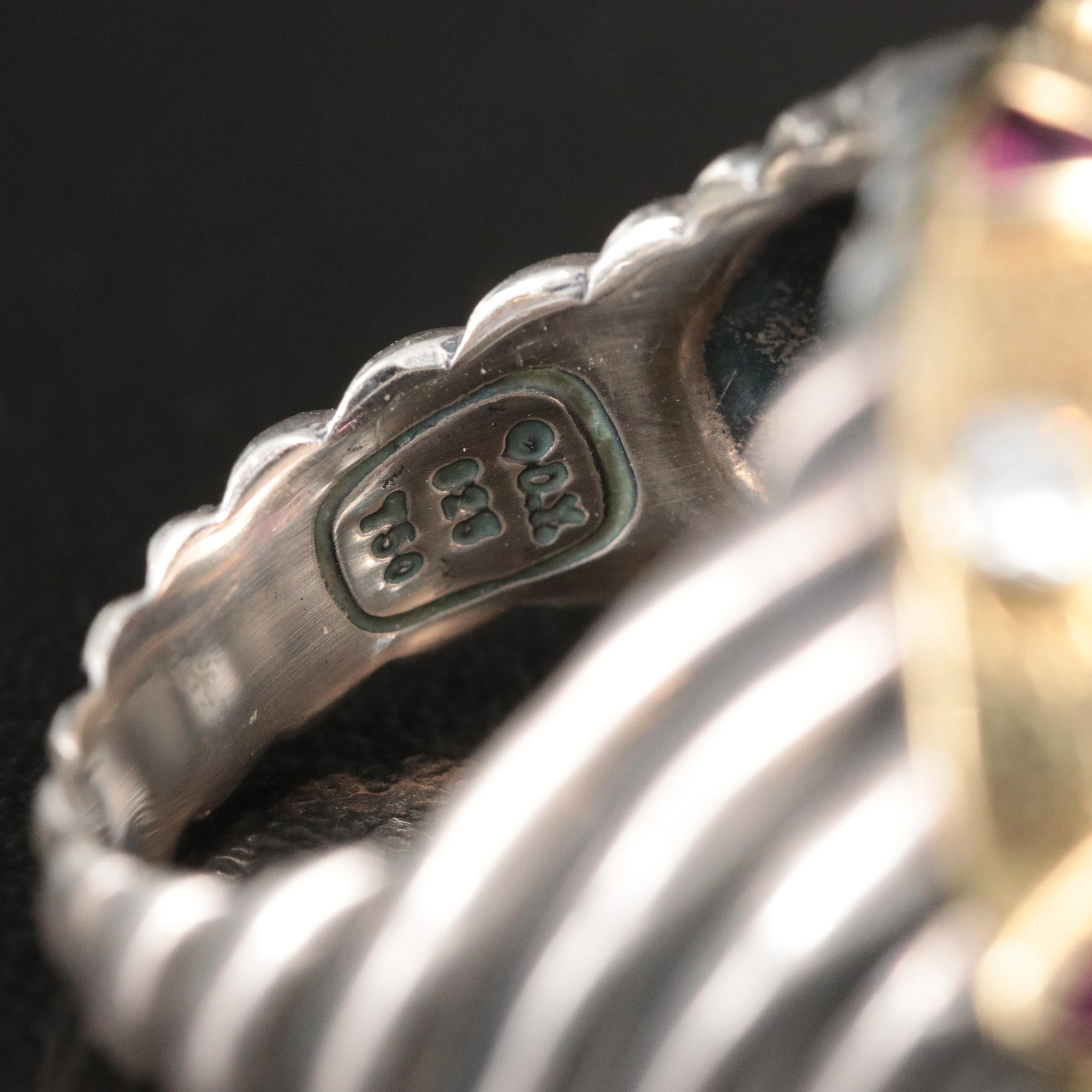 David Yurman Leonardo Sterling, 18K Smoky Quartz Ring with Diamonds