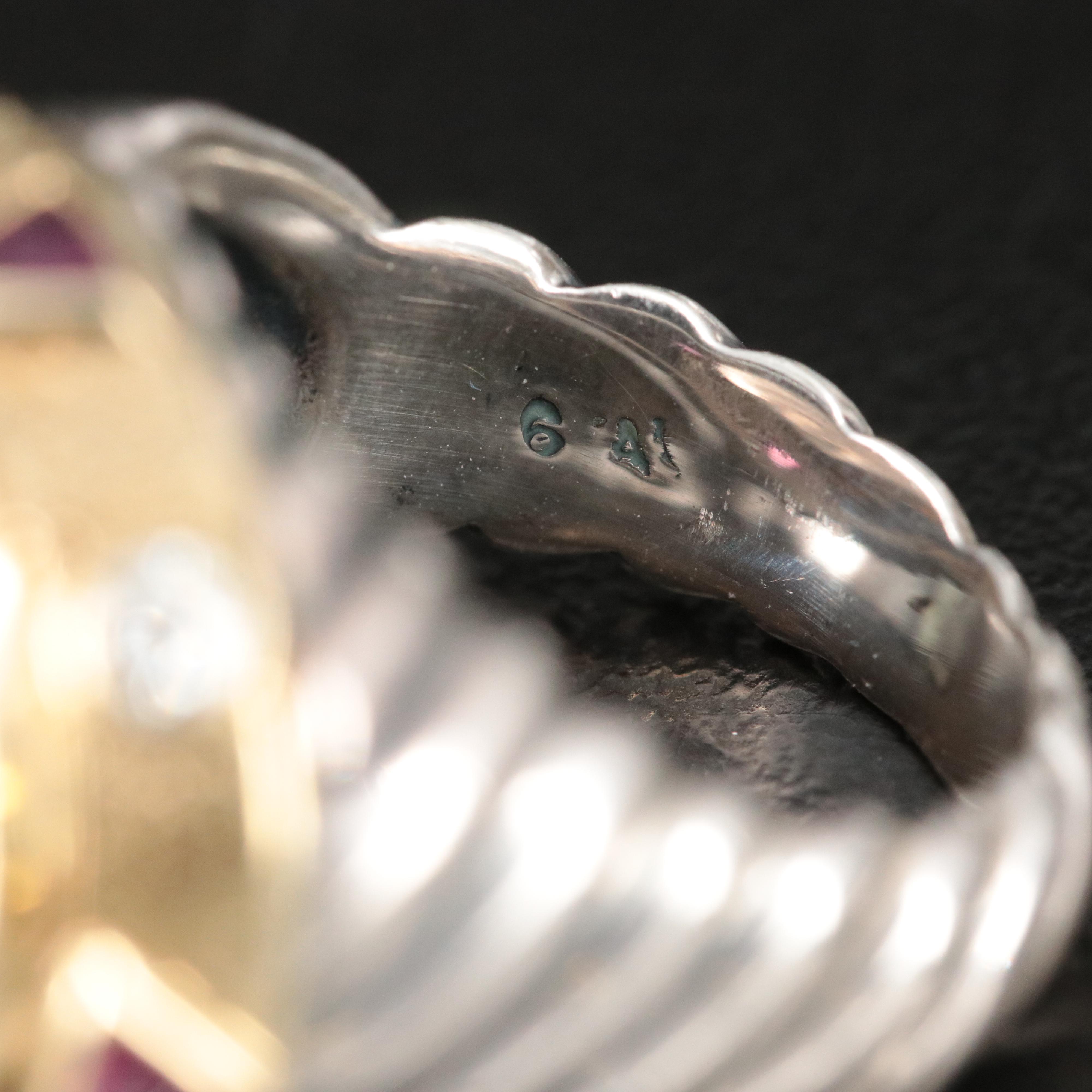 David Yurman Leonardo Sterling, 18K Smoky Quartz Ring with Diamonds