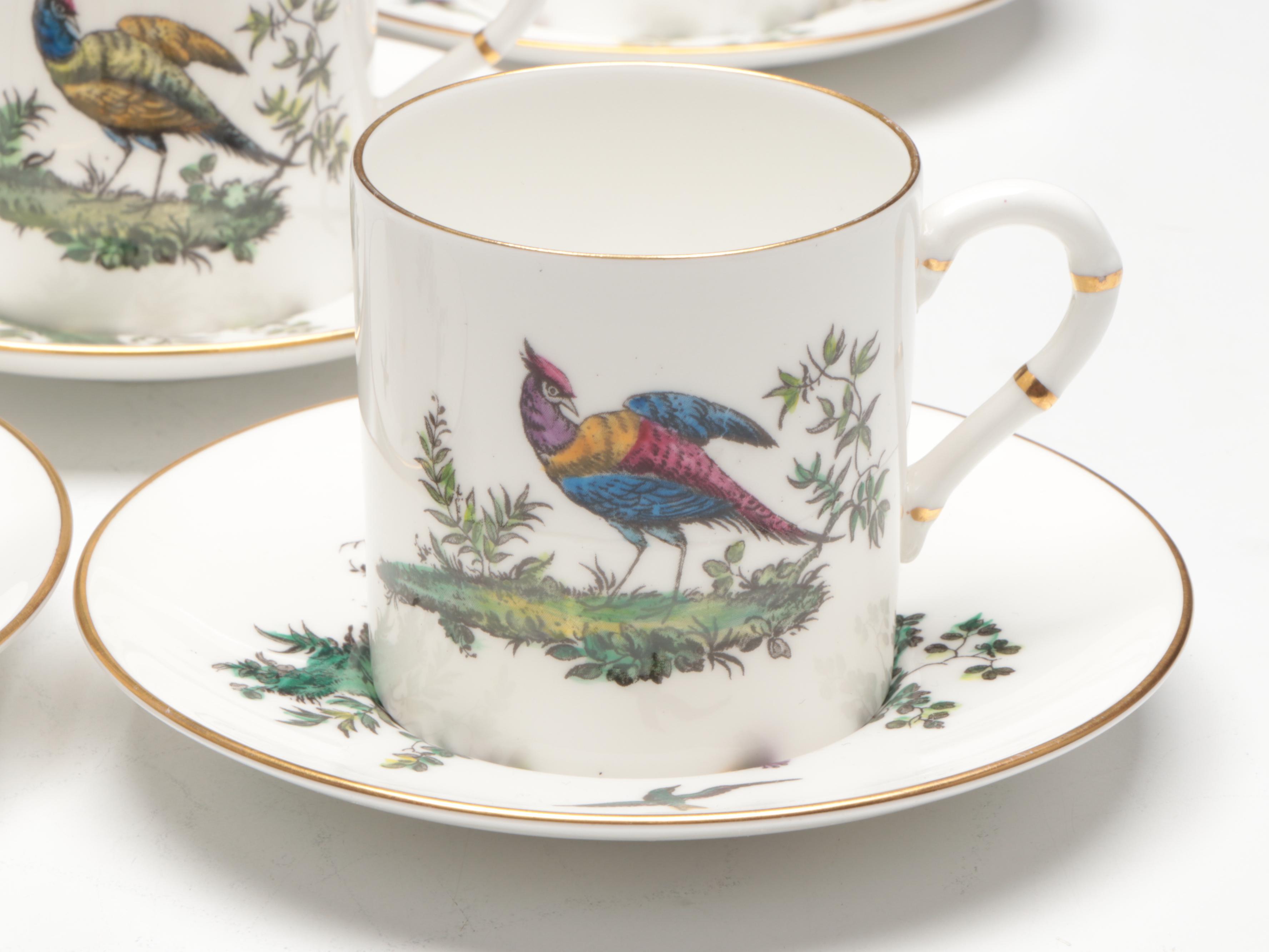 Royal Worcester "Pheasant" Bone China Demitasse Cups and Saucers