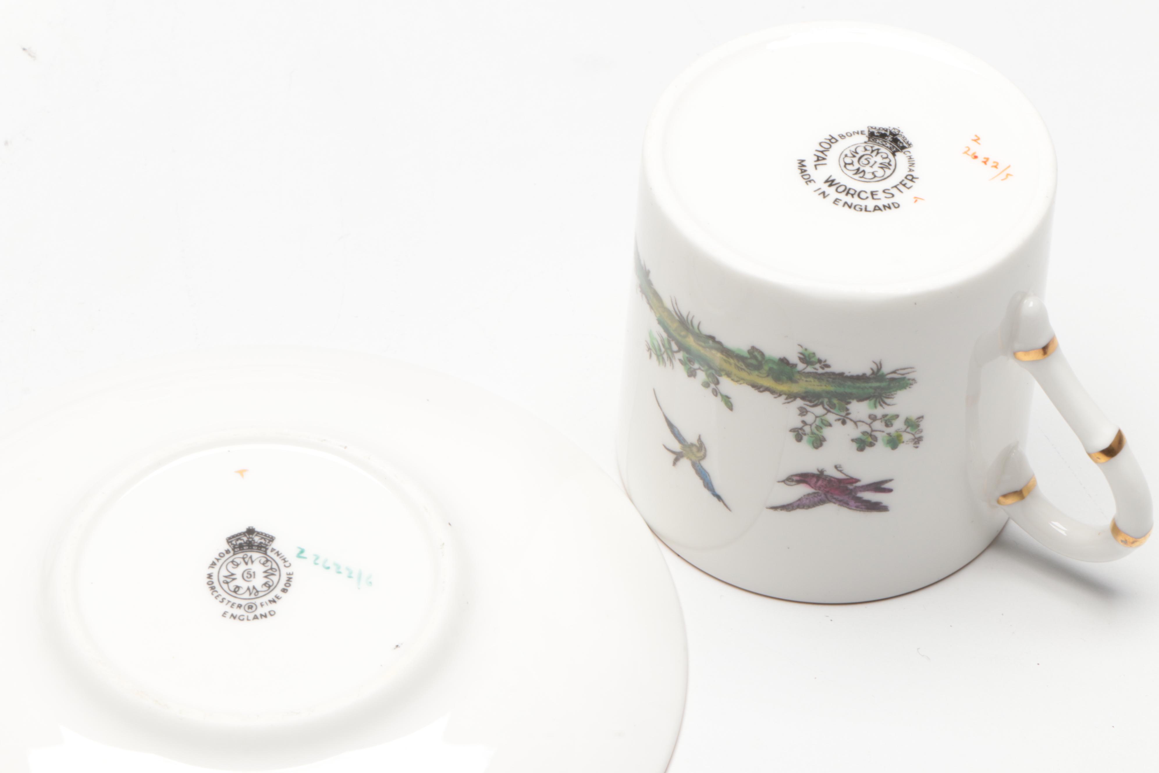 Royal Worcester "Pheasant" Bone China Demitasse Cups and Saucers