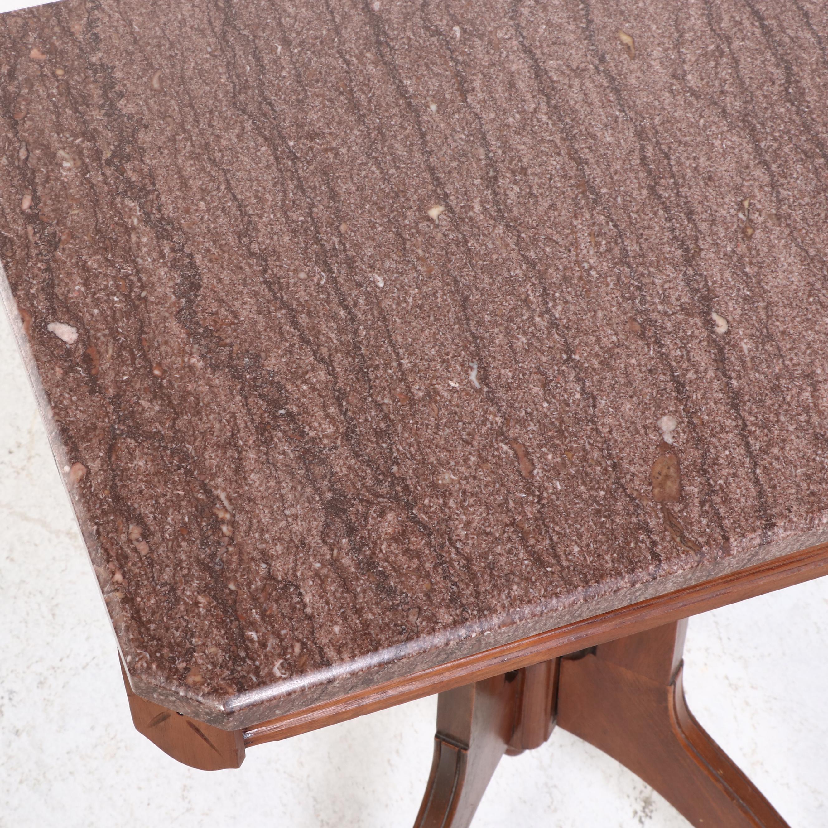 Victorian Eastlake Style Marble Top Side Table, Late 19th/ Early 20th Century
