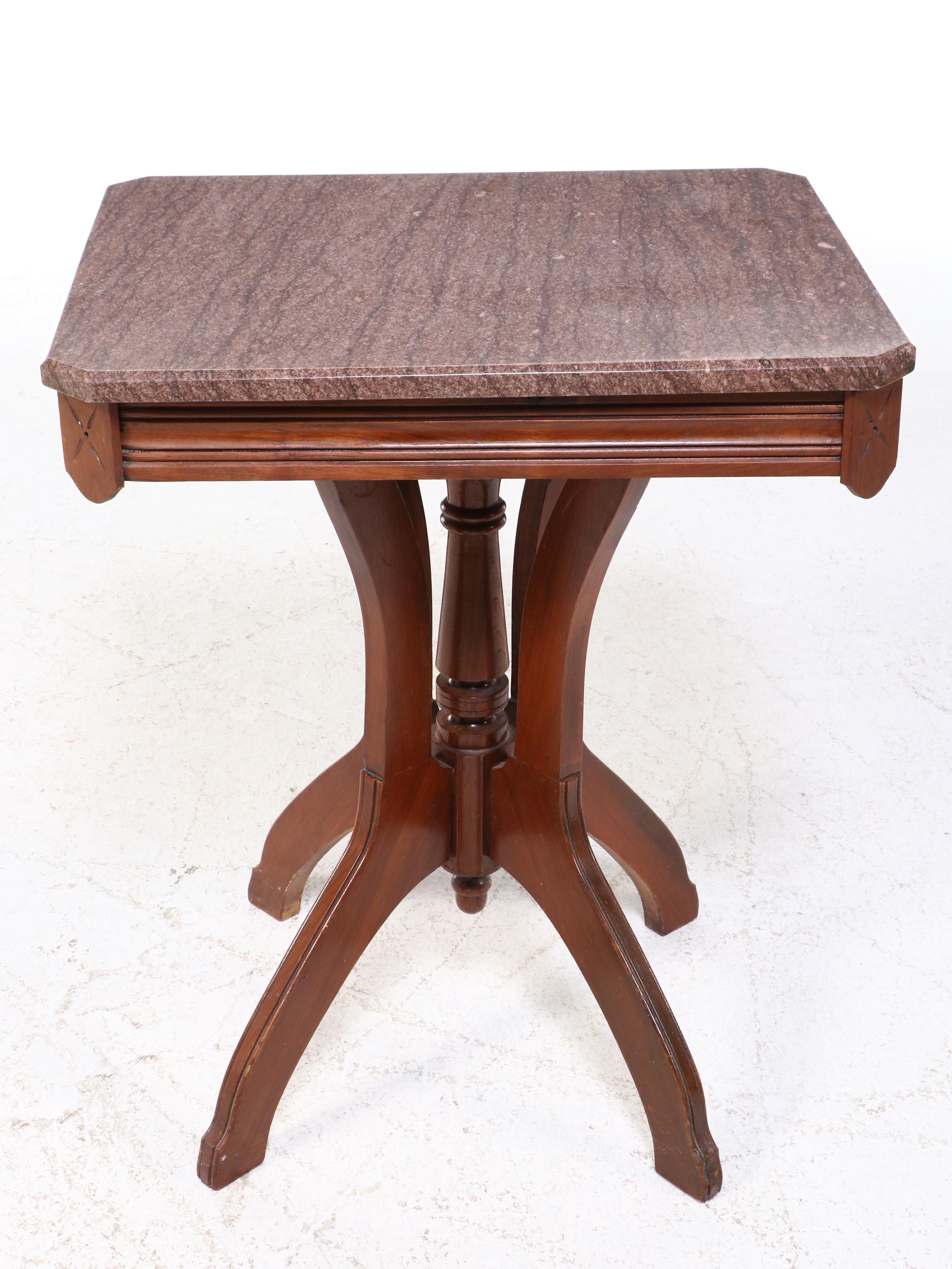 Victorian Eastlake Style Marble Top Side Table, Late 19th/ Early 20th Century