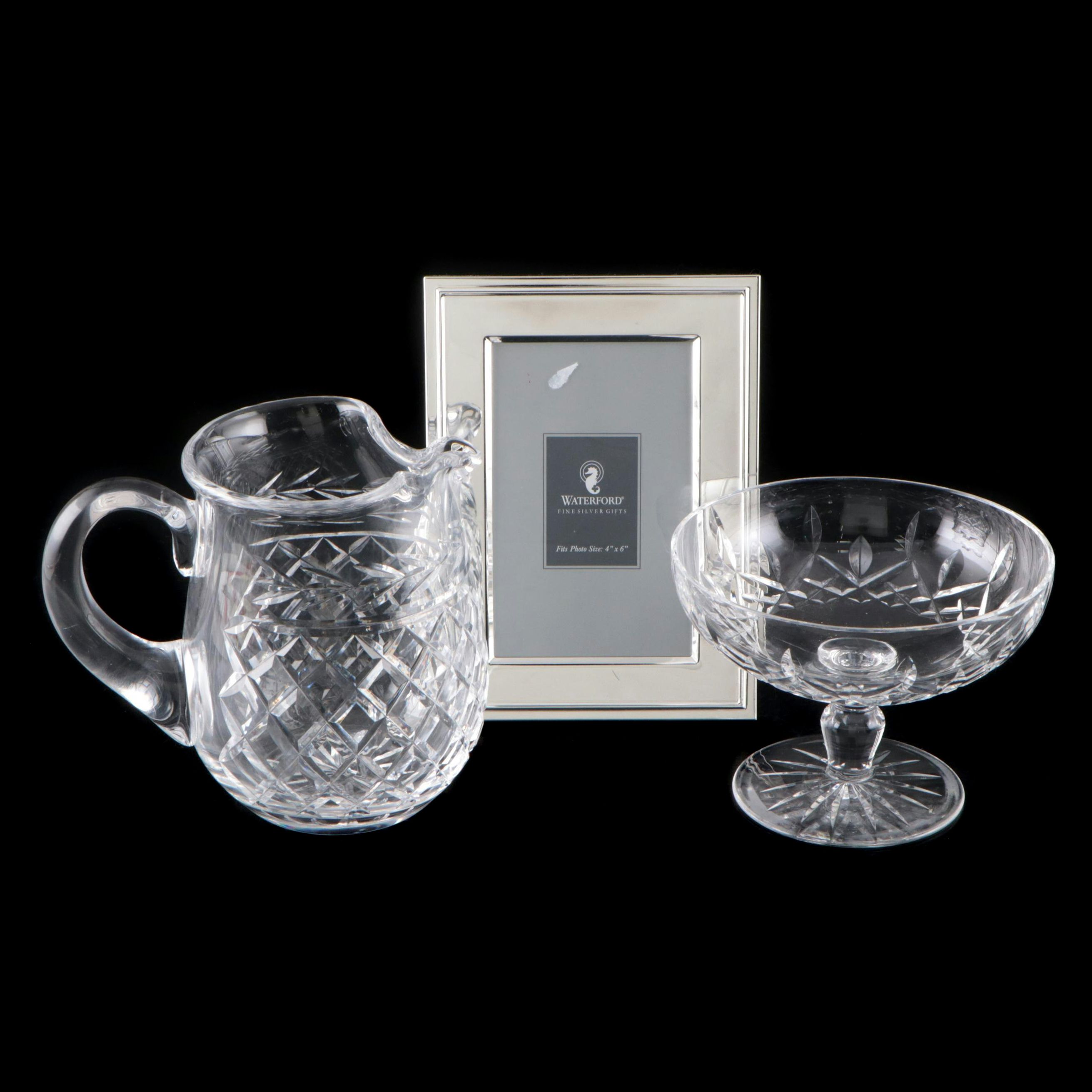 Waterford "Glandore" Crystal Pitcher with Silver Plated Frame and More