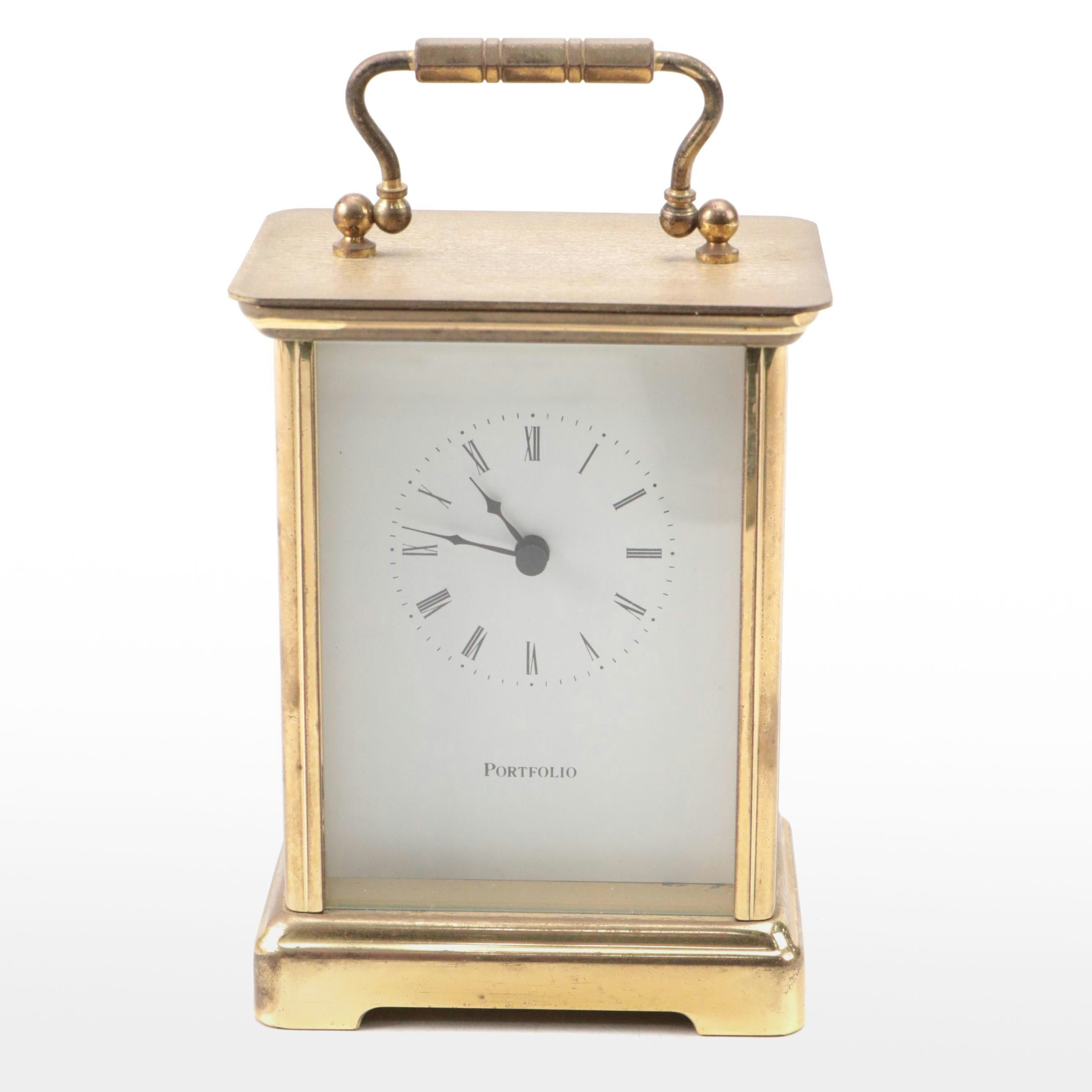 Tiffany & Co. "Portfolio" Brass Mantel Clock, Late 20th C.