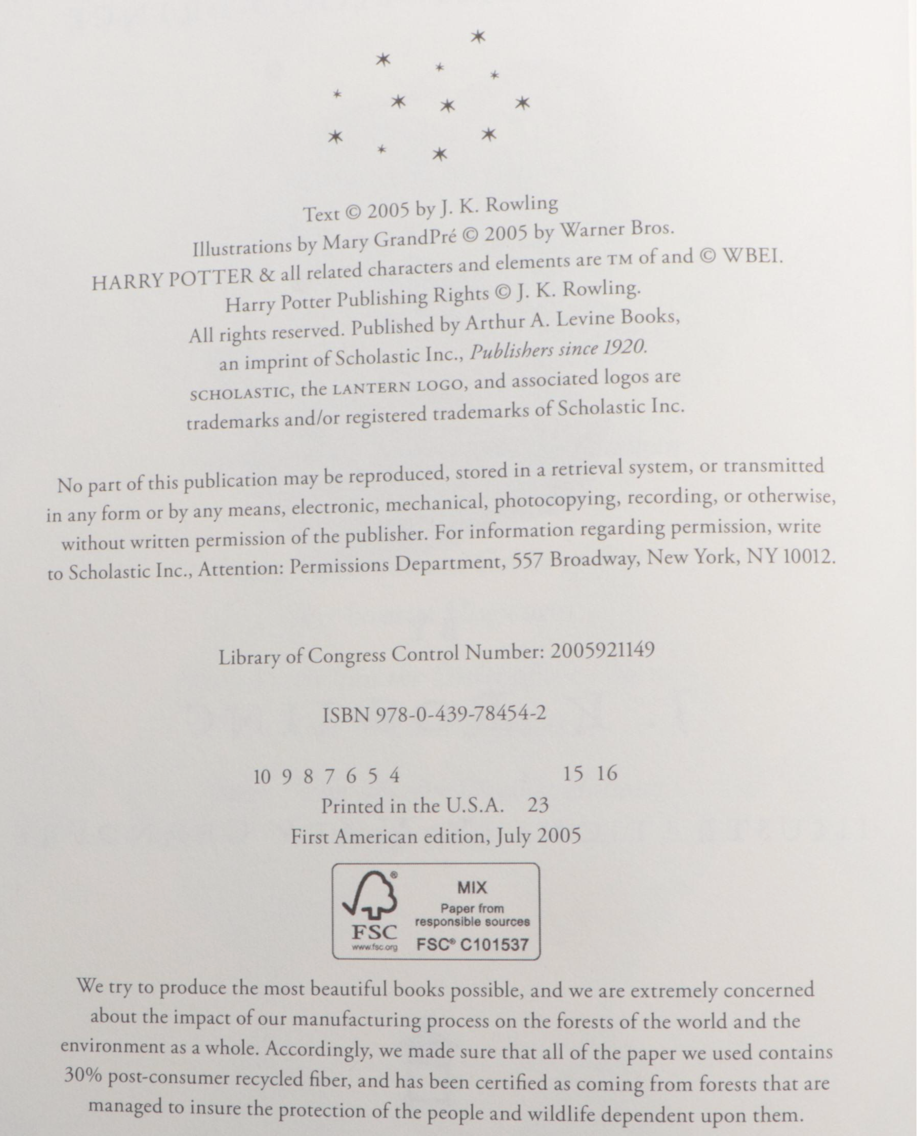 First American Edition "Harry Potter" Complete Series with "The Cursed Child"