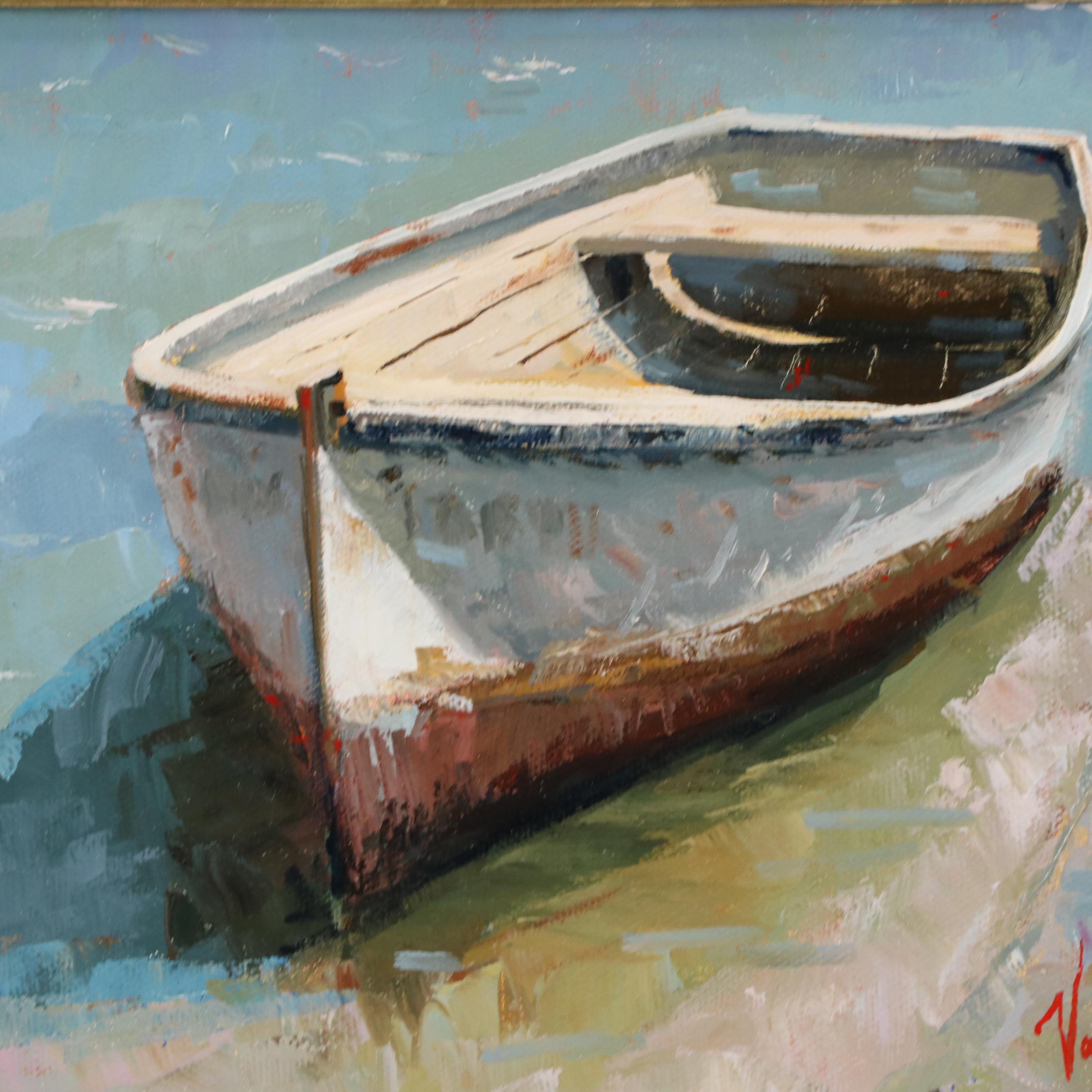 Marco Antonio Vasquez Oil Painting of a Boat, 21st Century