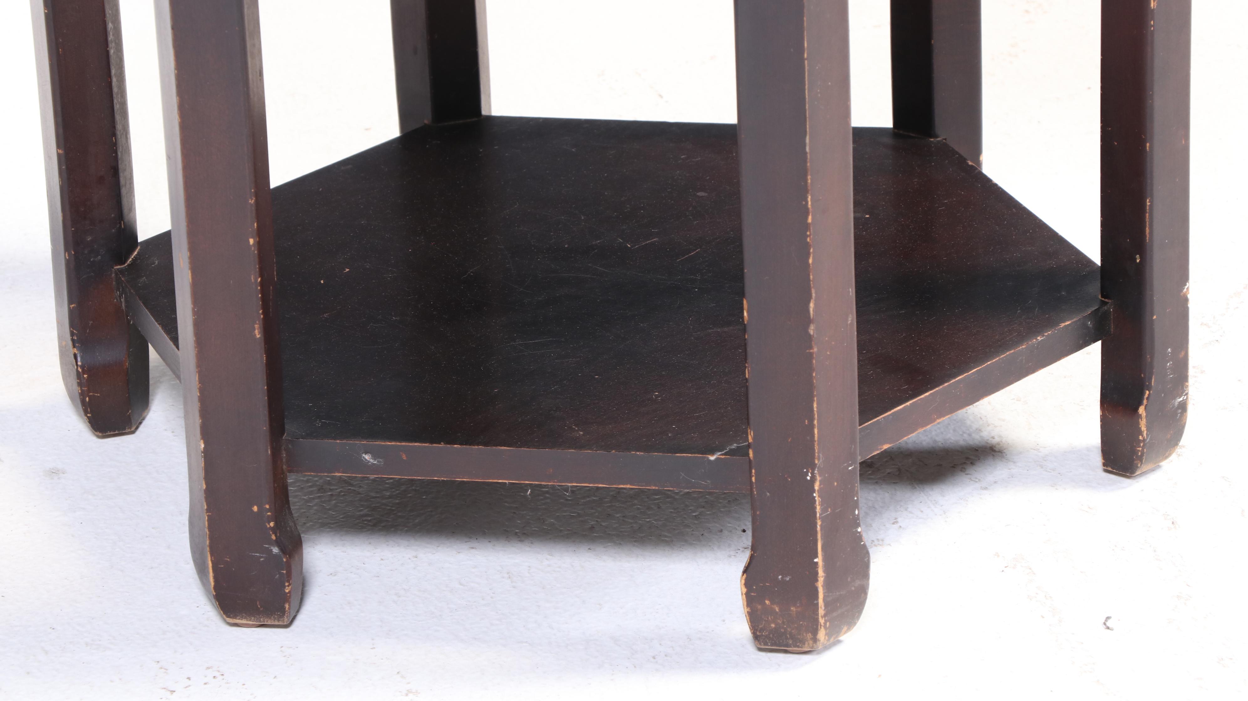 Three Gordon's Inc Chinese Style Elm, Ebonized, & Smoked Glass Occasional Tables