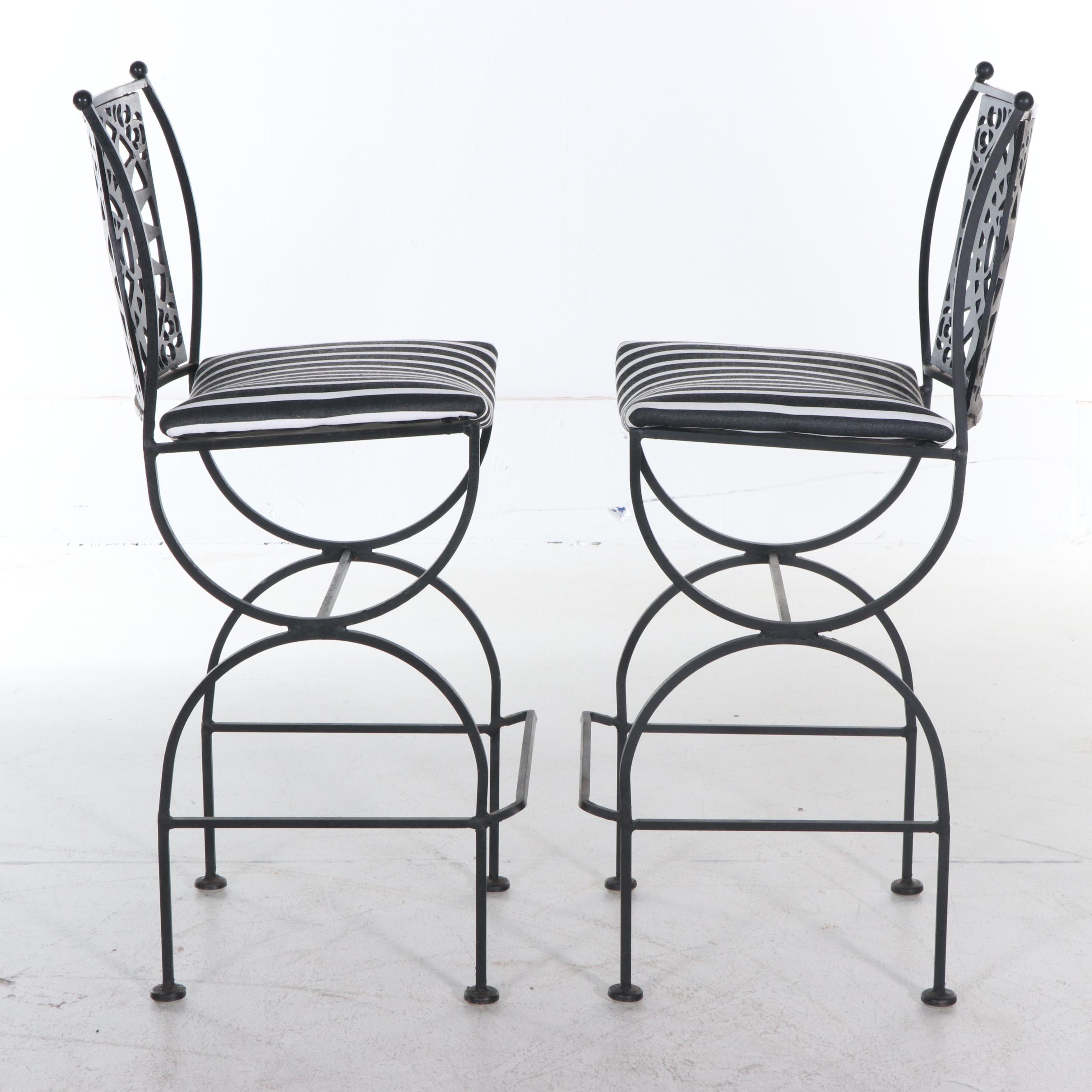 Four Arthur Umanoff for Shaver-Howard "Mayan" Iron Bar Stools