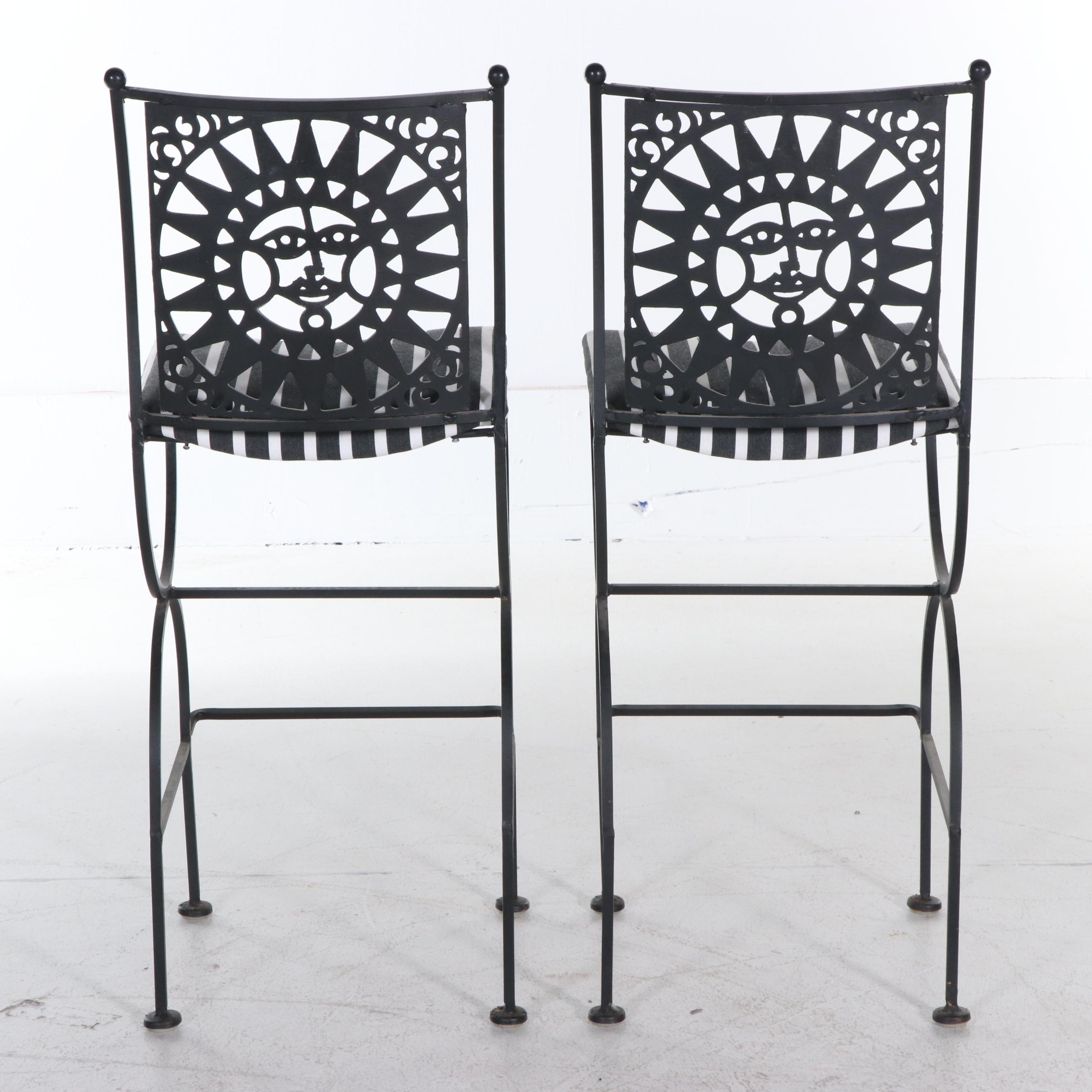 Four Arthur Umanoff for Shaver-Howard "Mayan" Iron Bar Stools