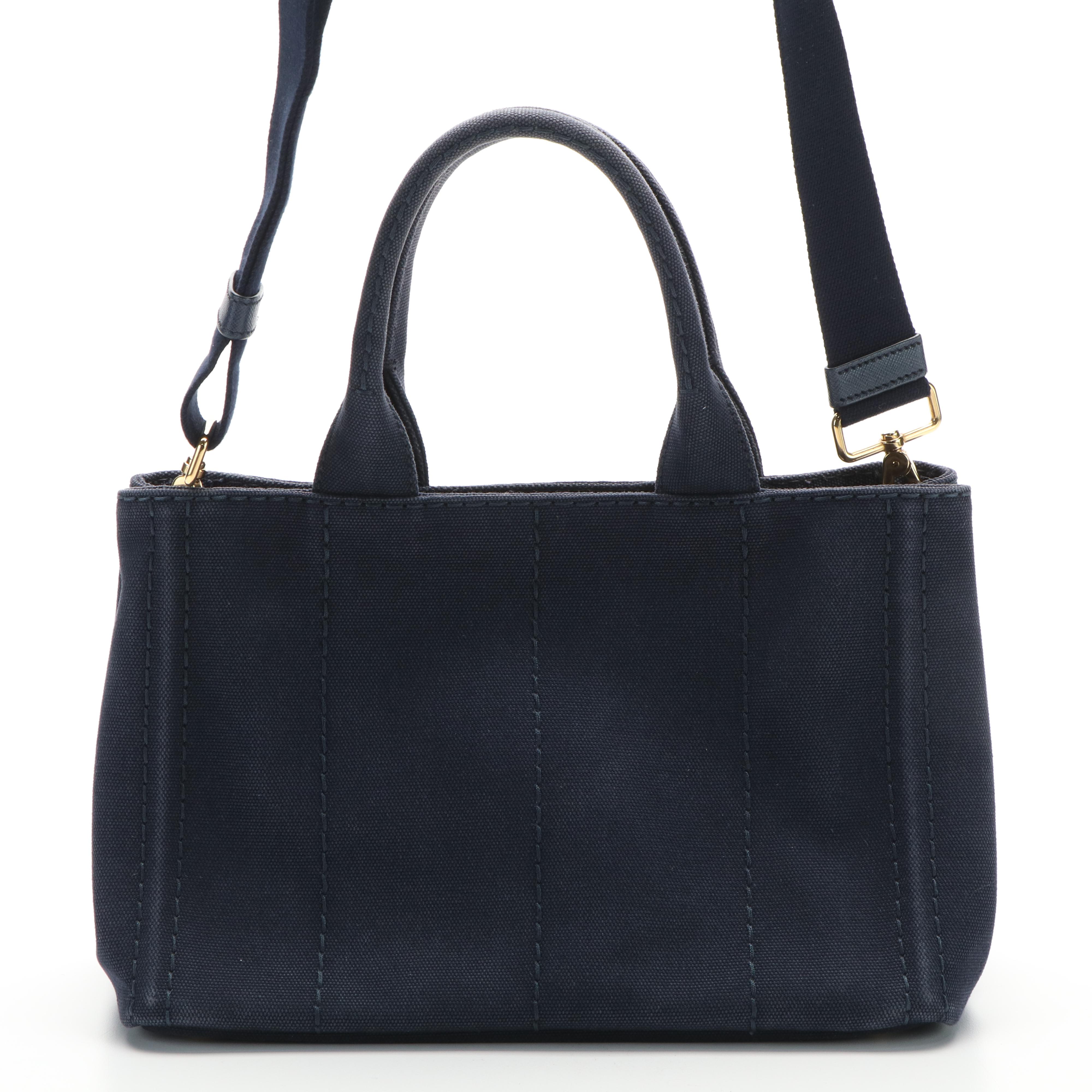 Prada Canapa Logo 2Way Shoulder Handbag in Navy Blue Canvas