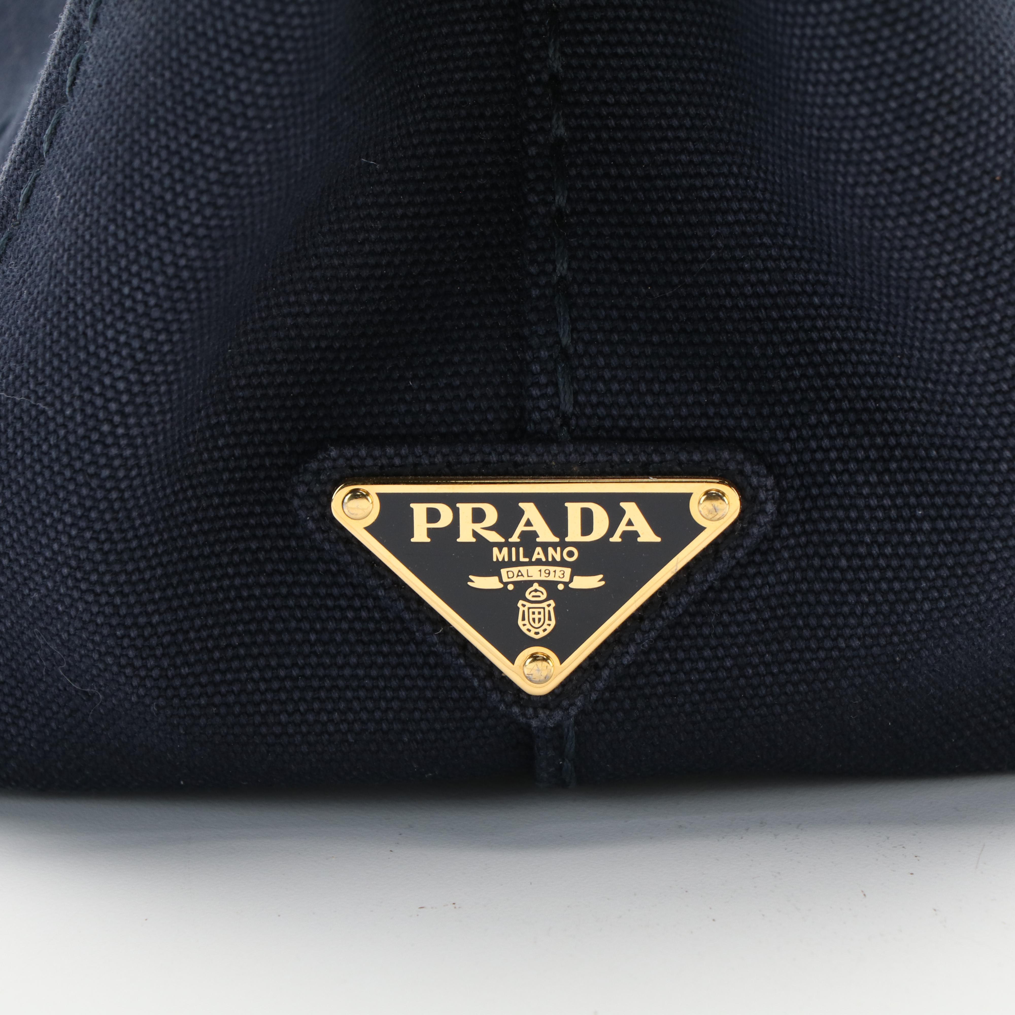 Prada Canapa Logo 2Way Shoulder Handbag in Navy Blue Canvas