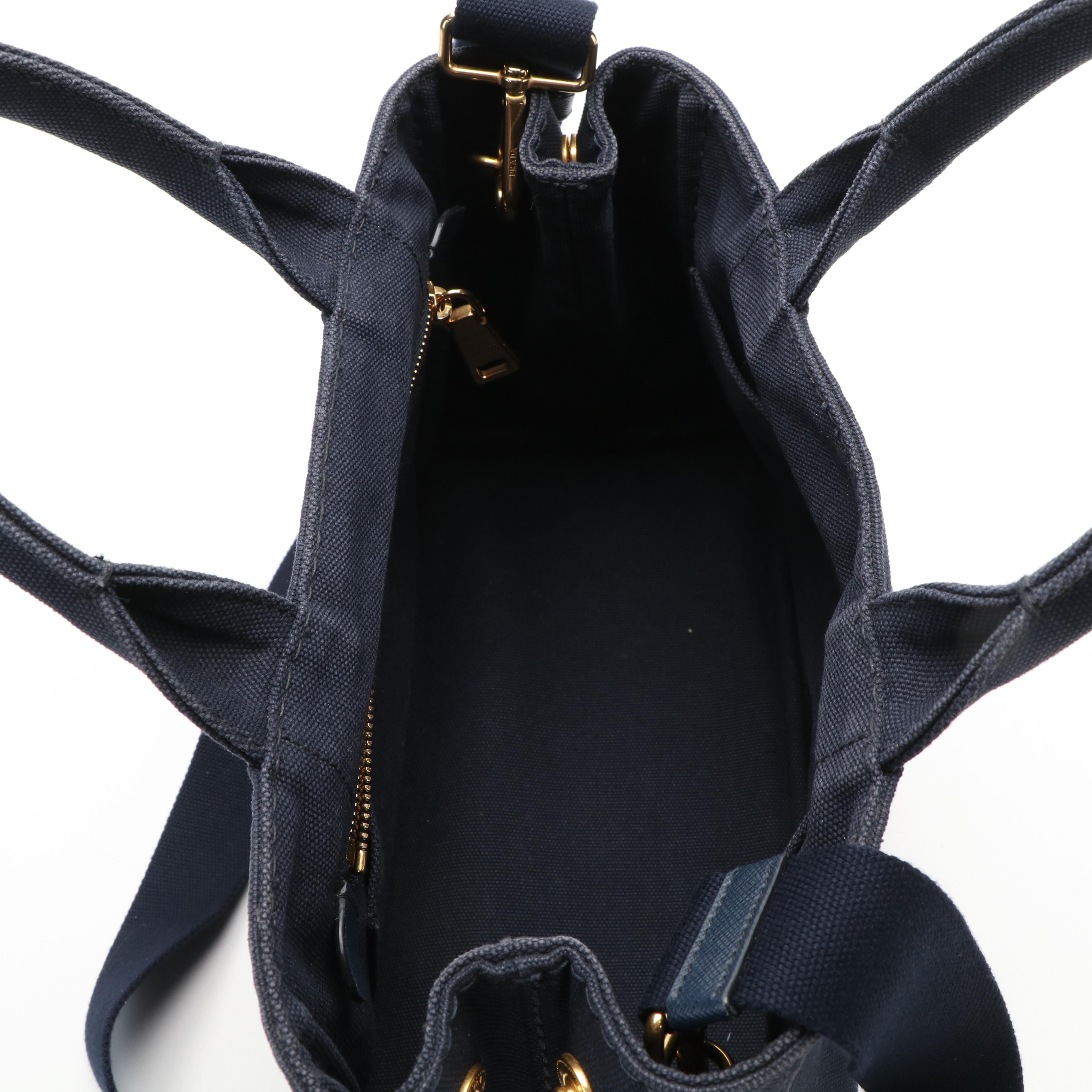 Prada Canapa Logo 2Way Shoulder Handbag in Navy Blue Canvas