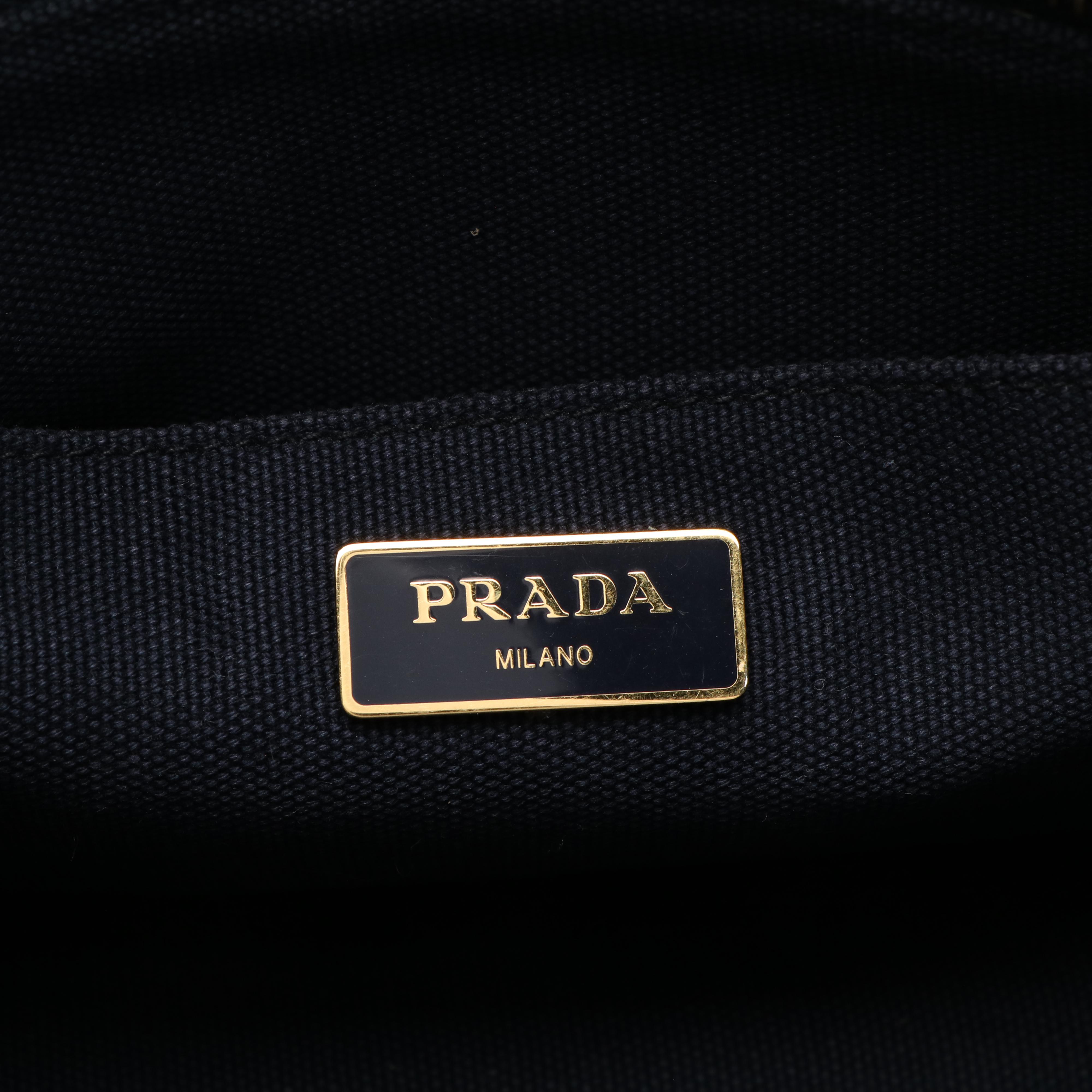 Prada Canapa Logo 2Way Shoulder Handbag in Navy Blue Canvas