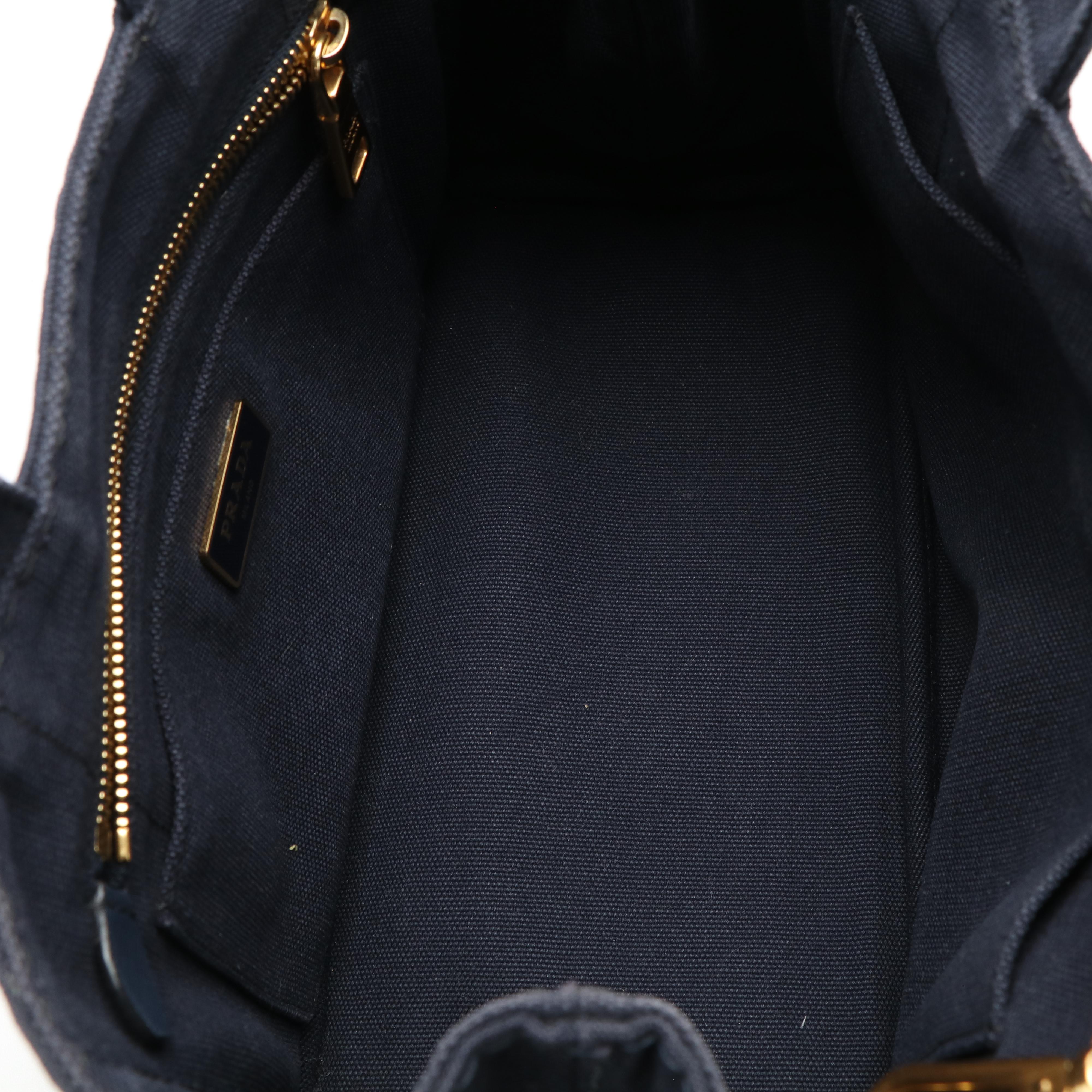 Prada Canapa Logo 2Way Shoulder Handbag in Navy Blue Canvas