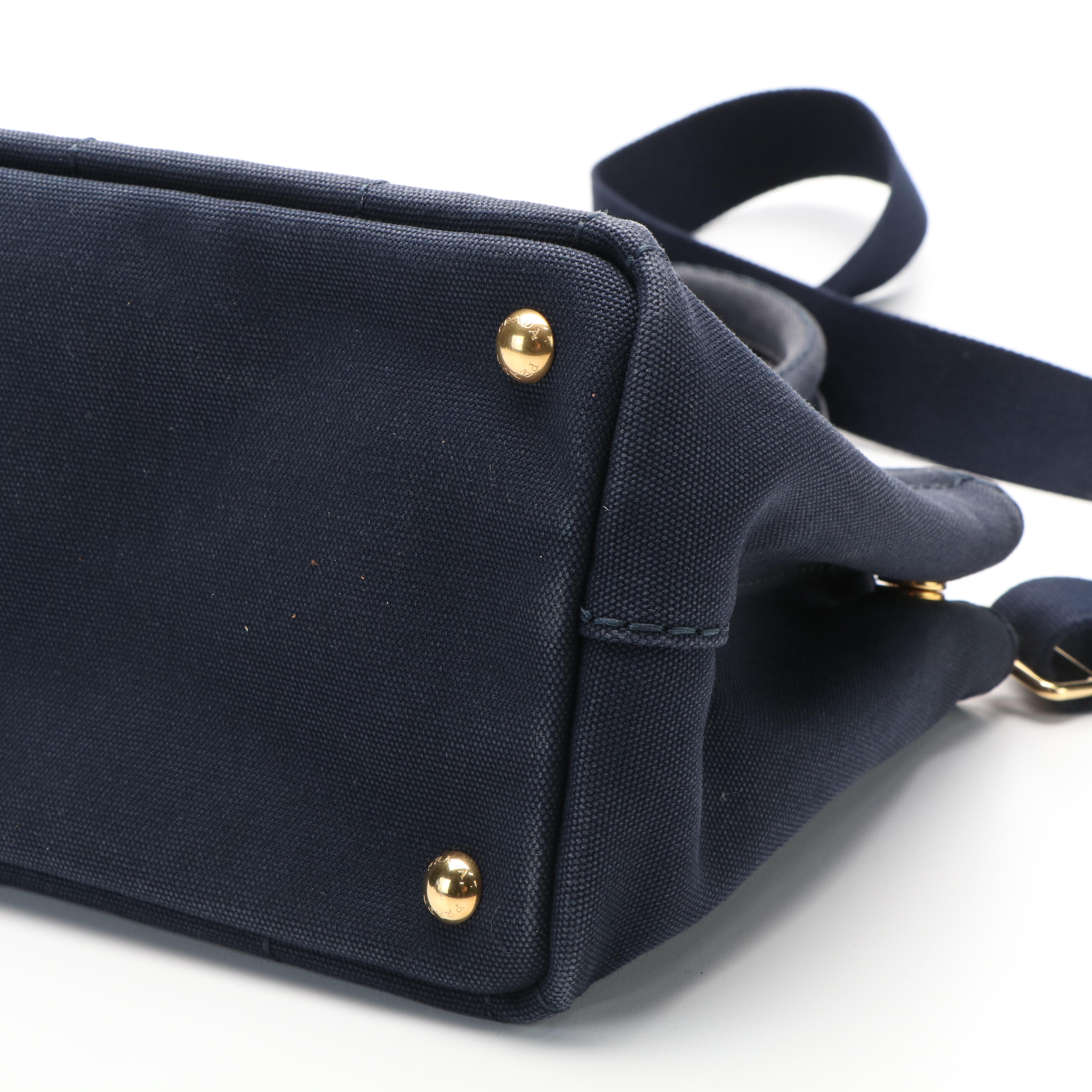 Prada Canapa Logo 2Way Shoulder Handbag in Navy Blue Canvas