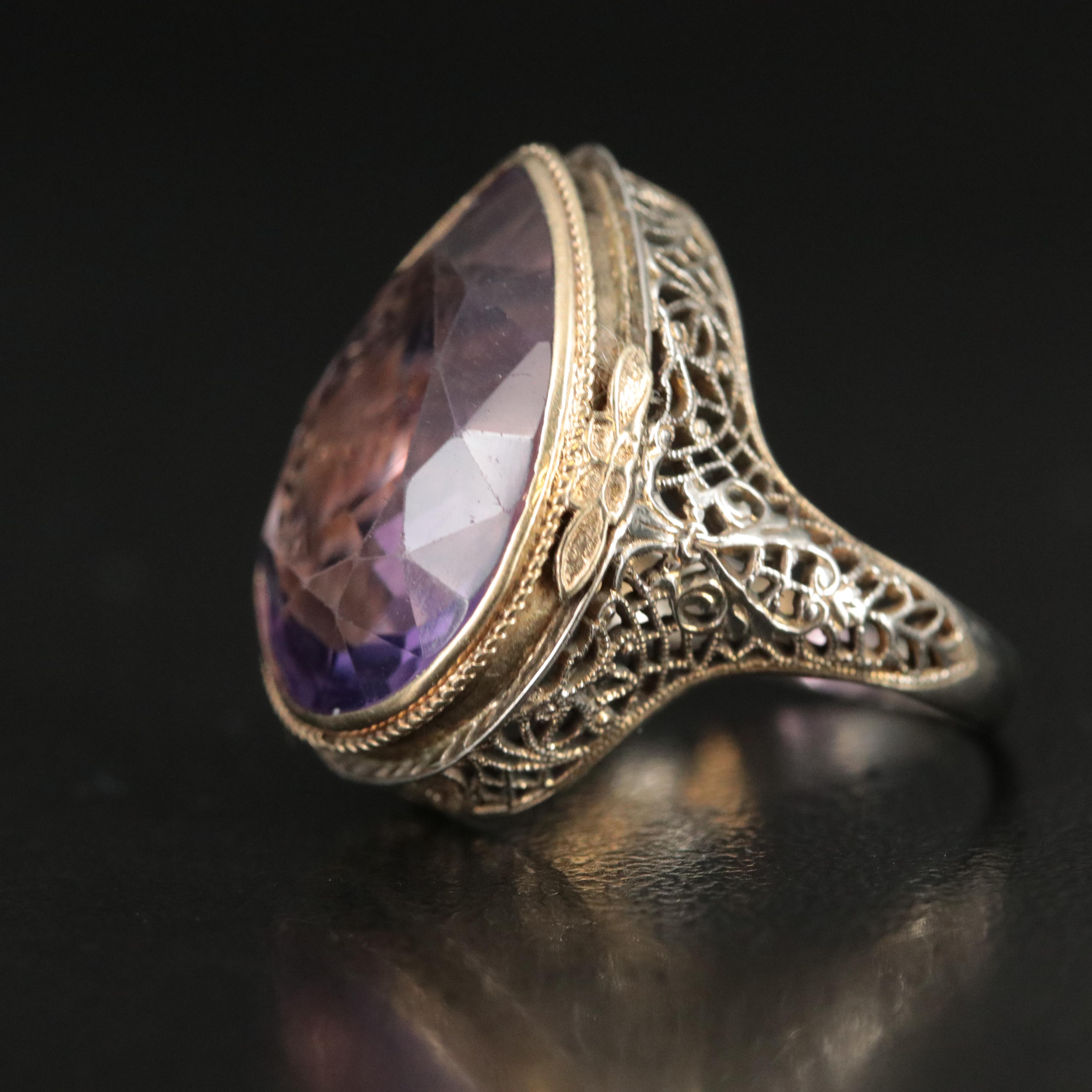 Vintage 18K 9.41 CT Amethyst Latticework Ring