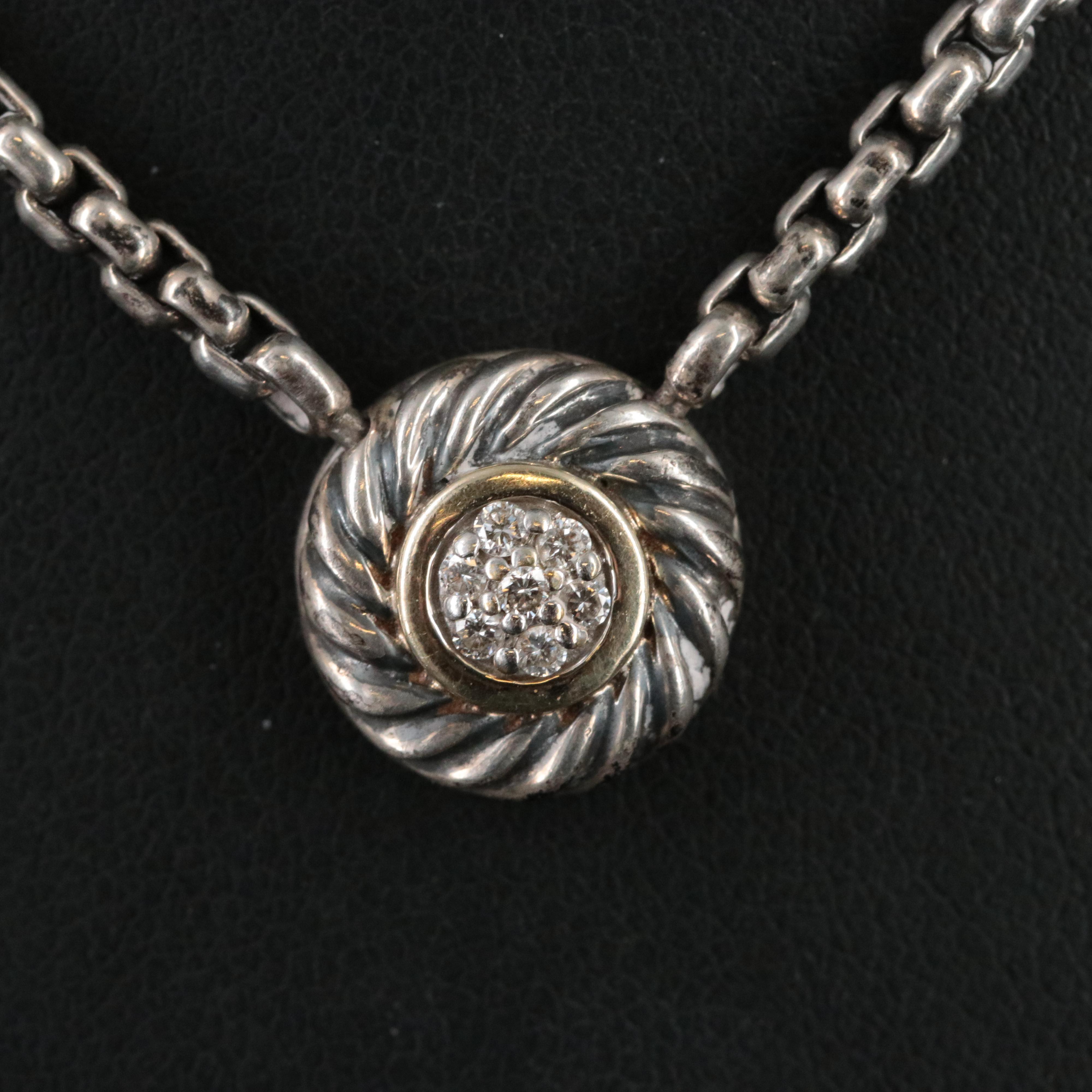 David Yurman Cookie Sterling, 18K and Diamond Necklace