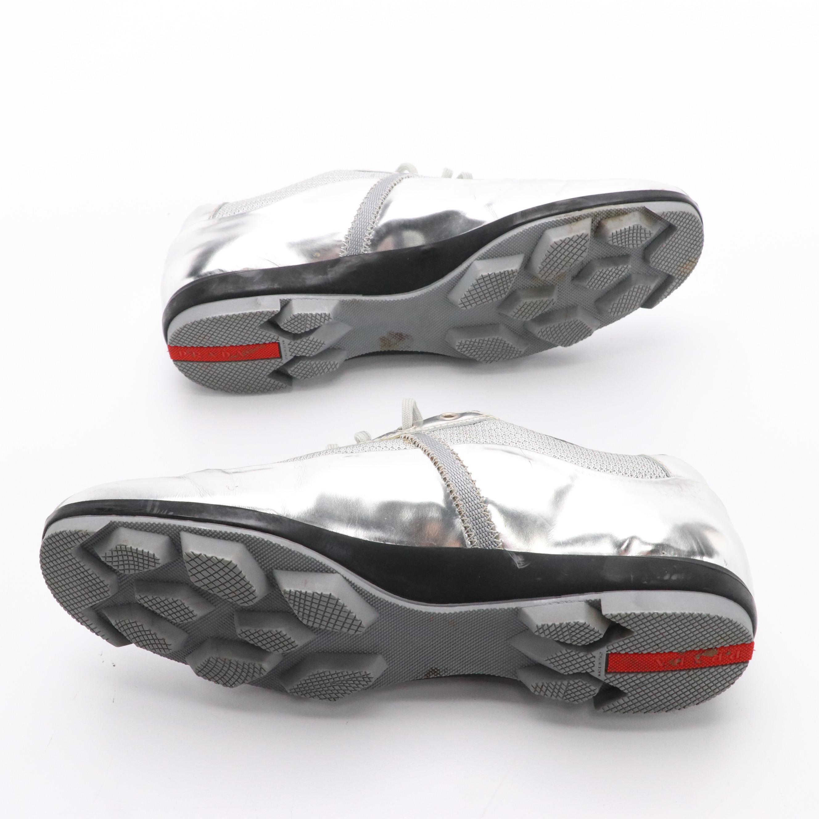 Prada Sport Metallic Leather Trainers in Box
