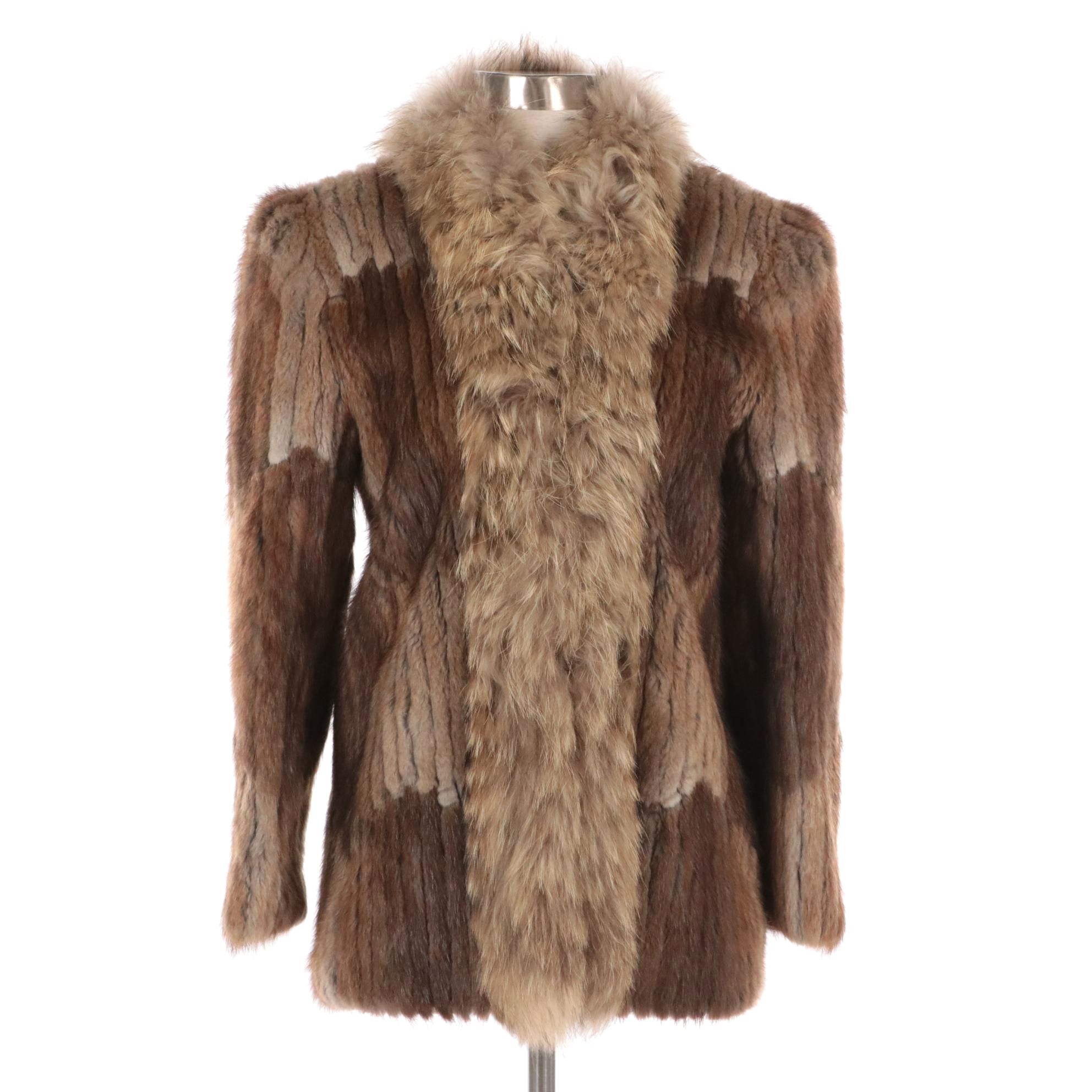 Corded Muskrat Fur Jacket with Tanuki Fur Trim