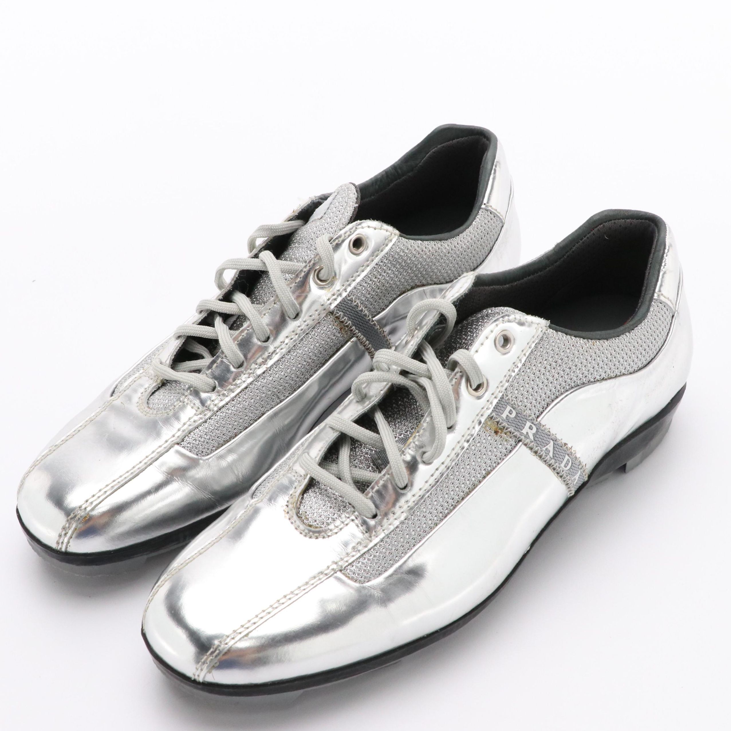 Prada Sport Metallic Leather Trainers in Box