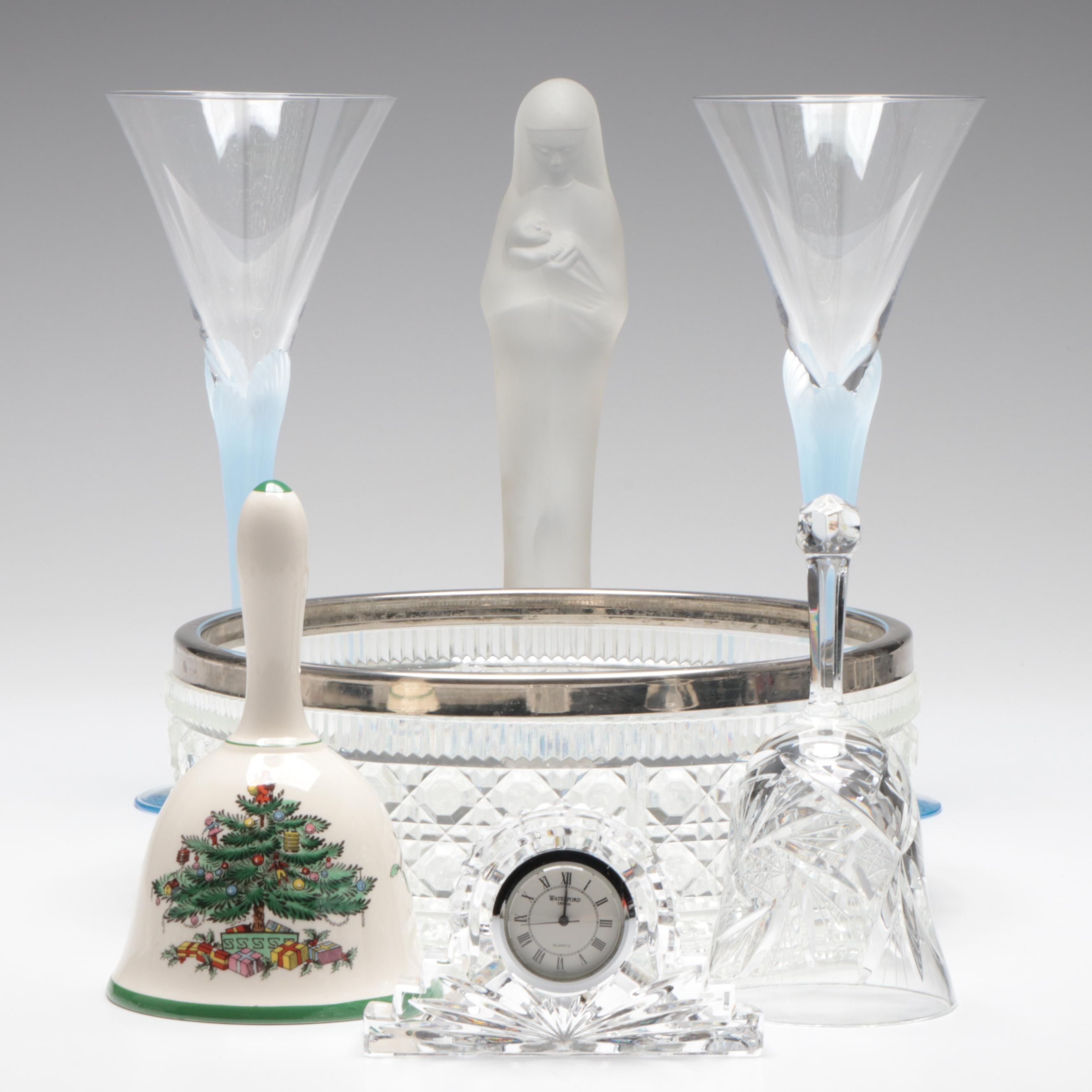 Waterford "Wharton" Crystal Mantel Clock with Other Table Accessories