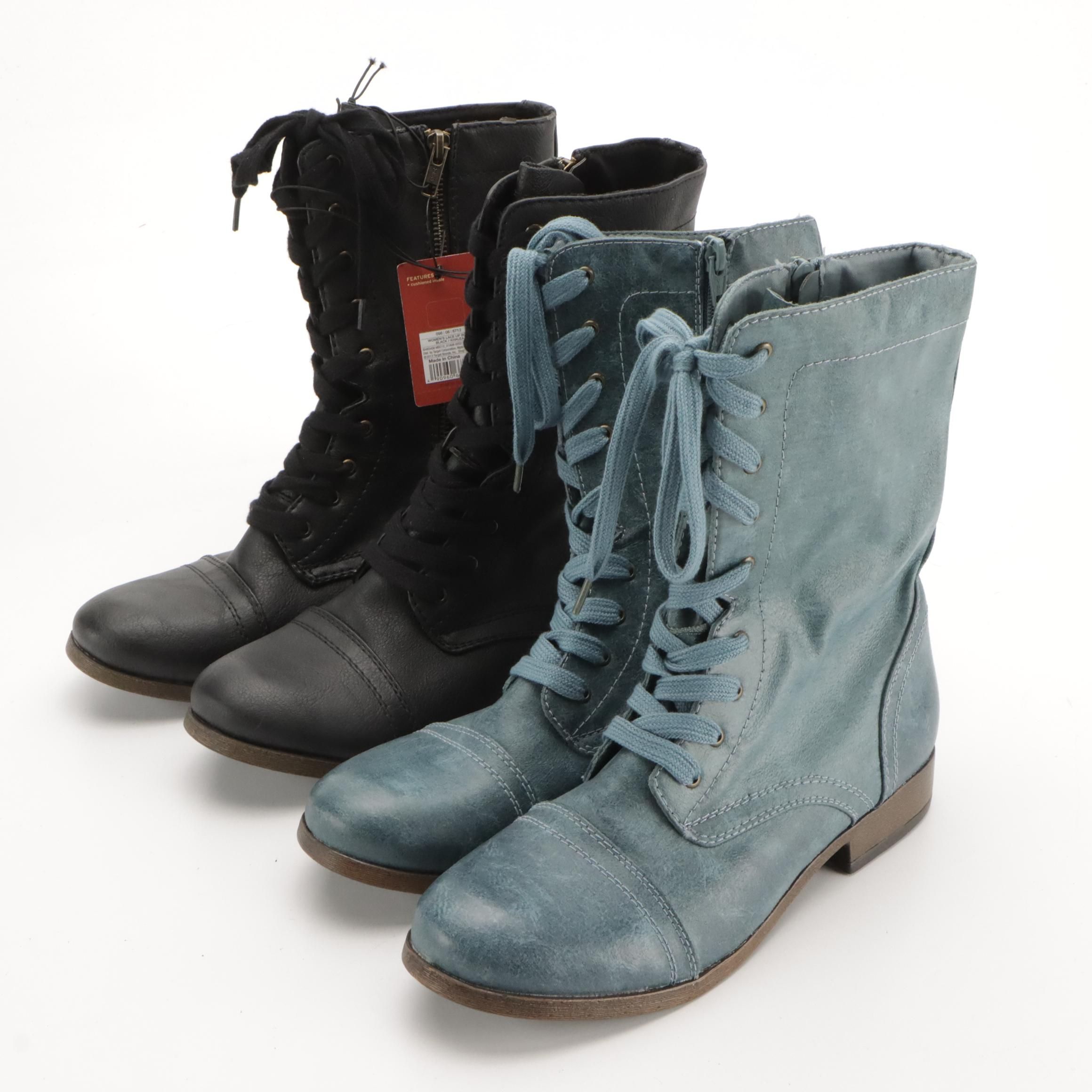 Mossimo Supply Co. Khalea Combat Boots in Blue and Black Leather