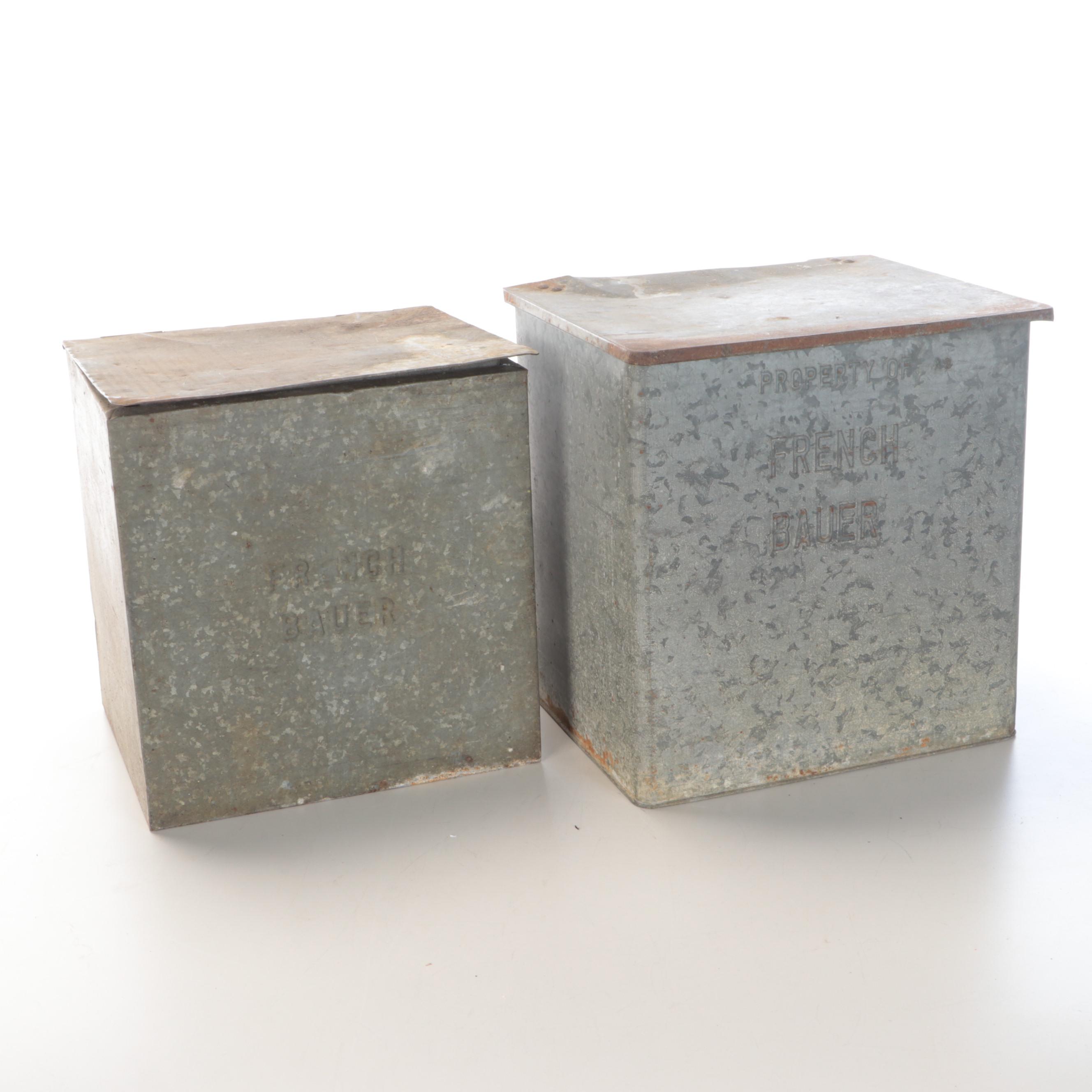 French Bauer Dairy Galvanized Metal Insulated Porch Box and Metal Milk Can