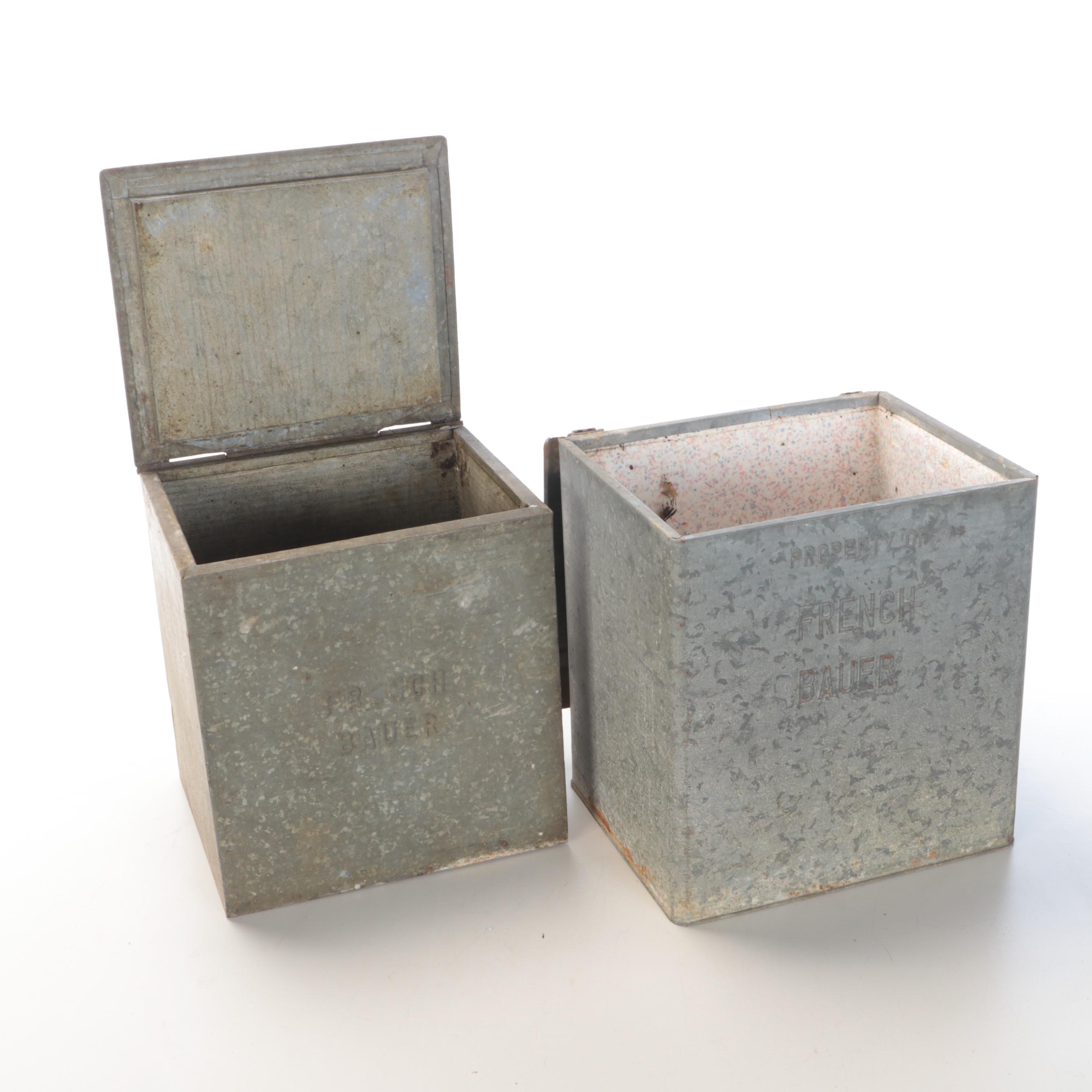 French Bauer Dairy Galvanized Metal Insulated Porch Box and Metal Milk Can