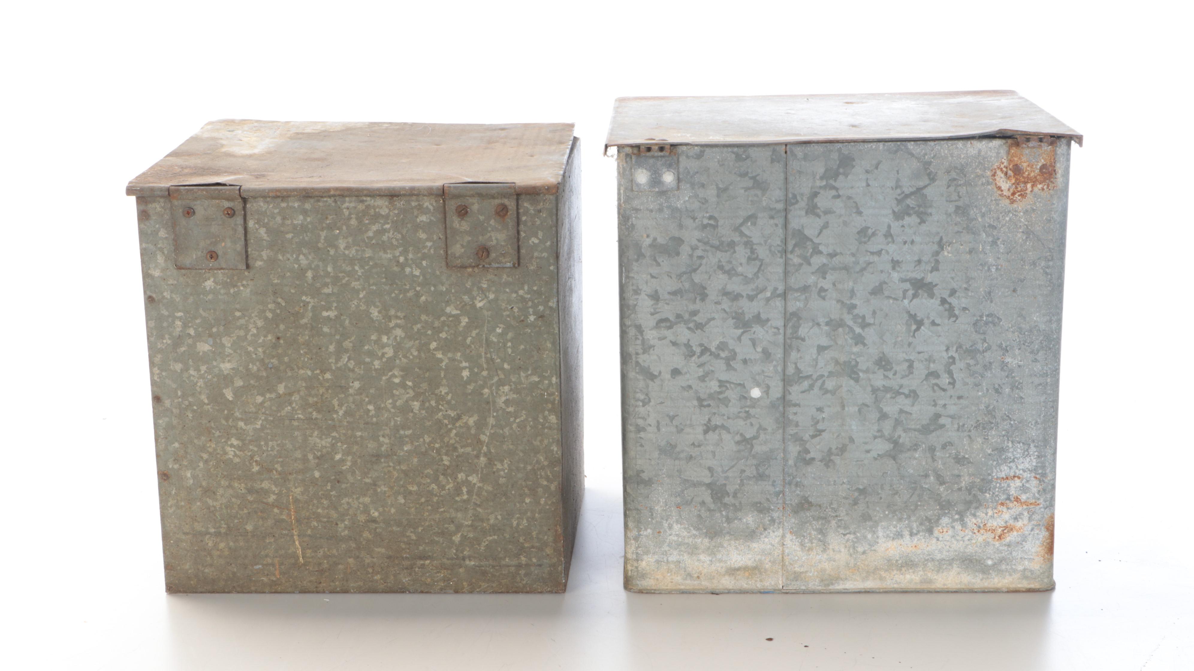 French Bauer Dairy Galvanized Metal Insulated Porch Box and Metal Milk Can