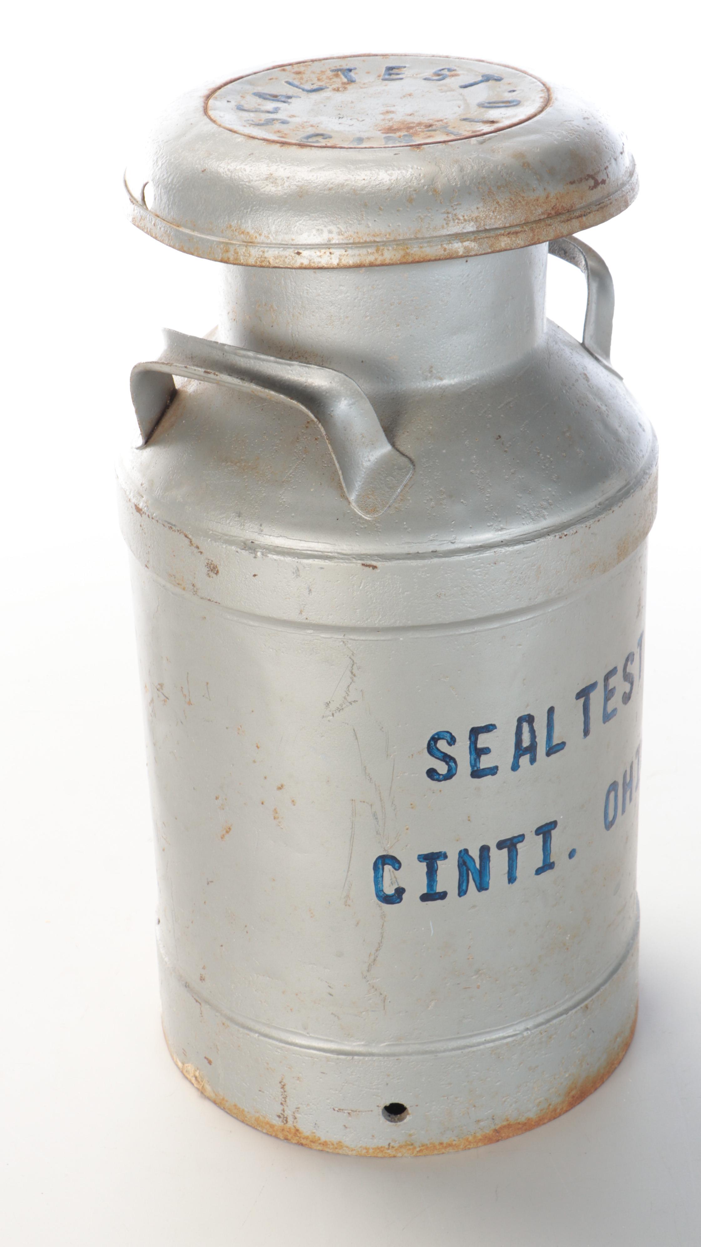 French Bauer Dairy Galvanized Metal Insulated Porch Box and Metal Milk Can