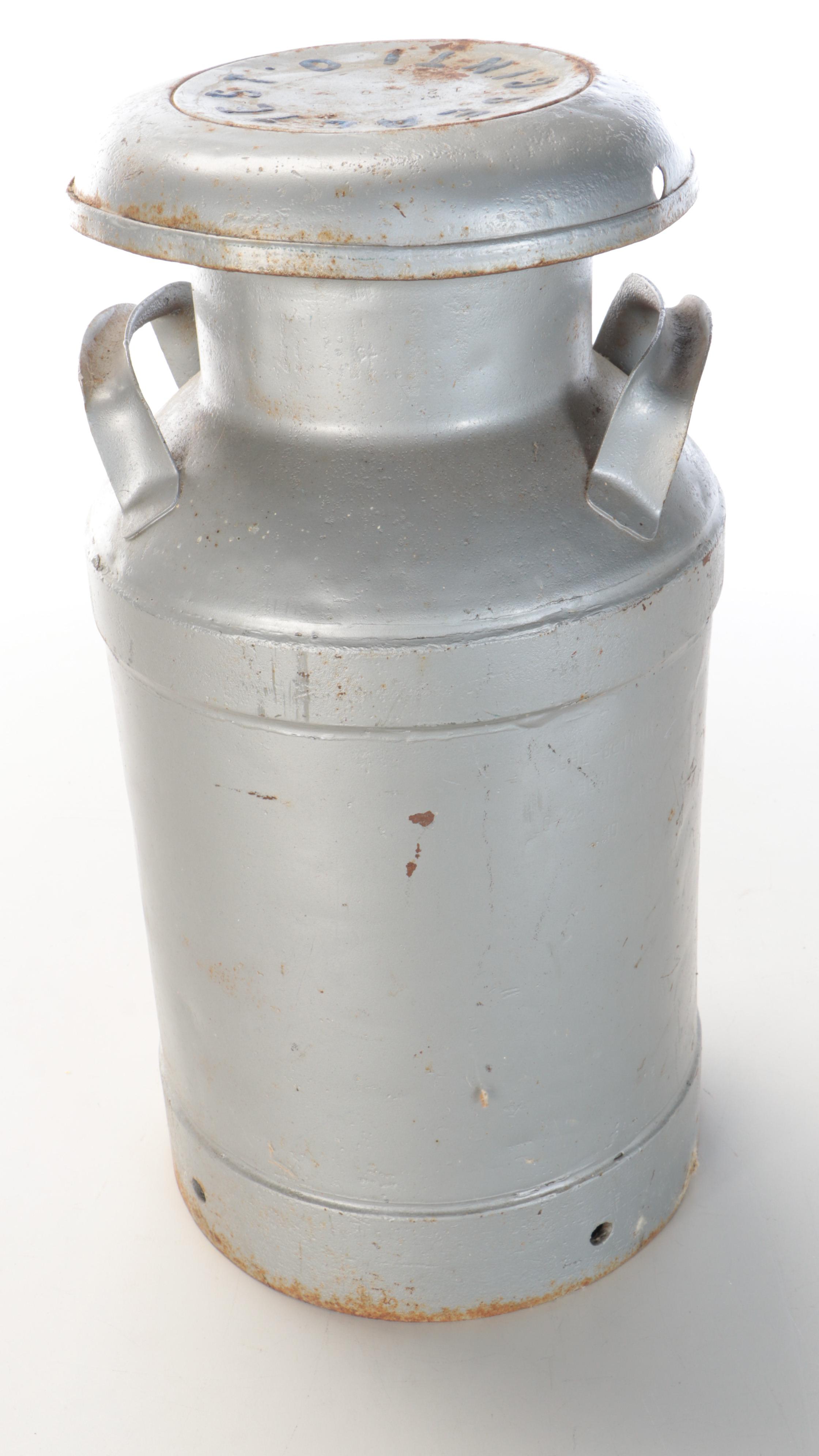 French Bauer Dairy Galvanized Metal Insulated Porch Box and Metal Milk Can