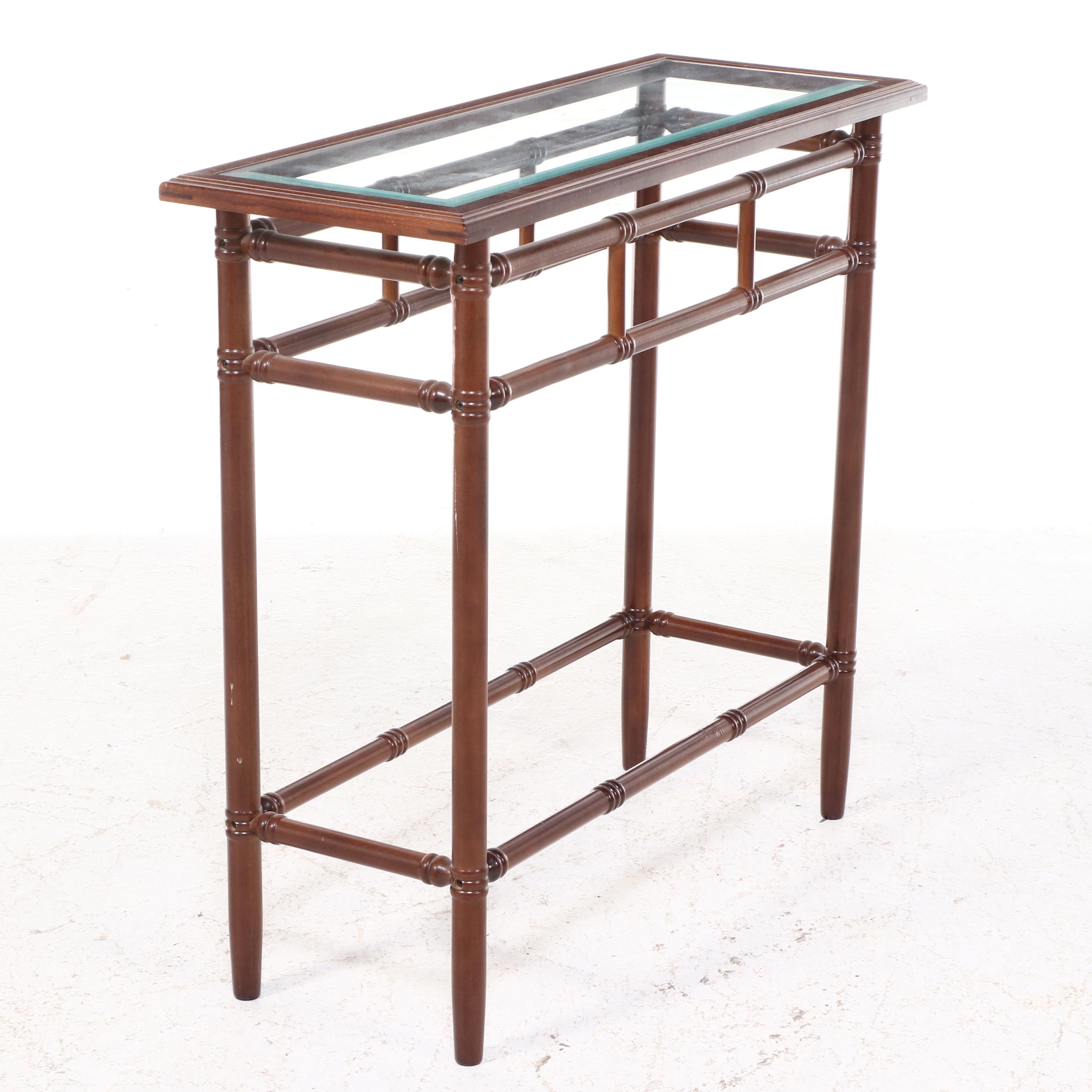 Bombay Company Federal Style Mahogany-Stained and Glass Top Console Table