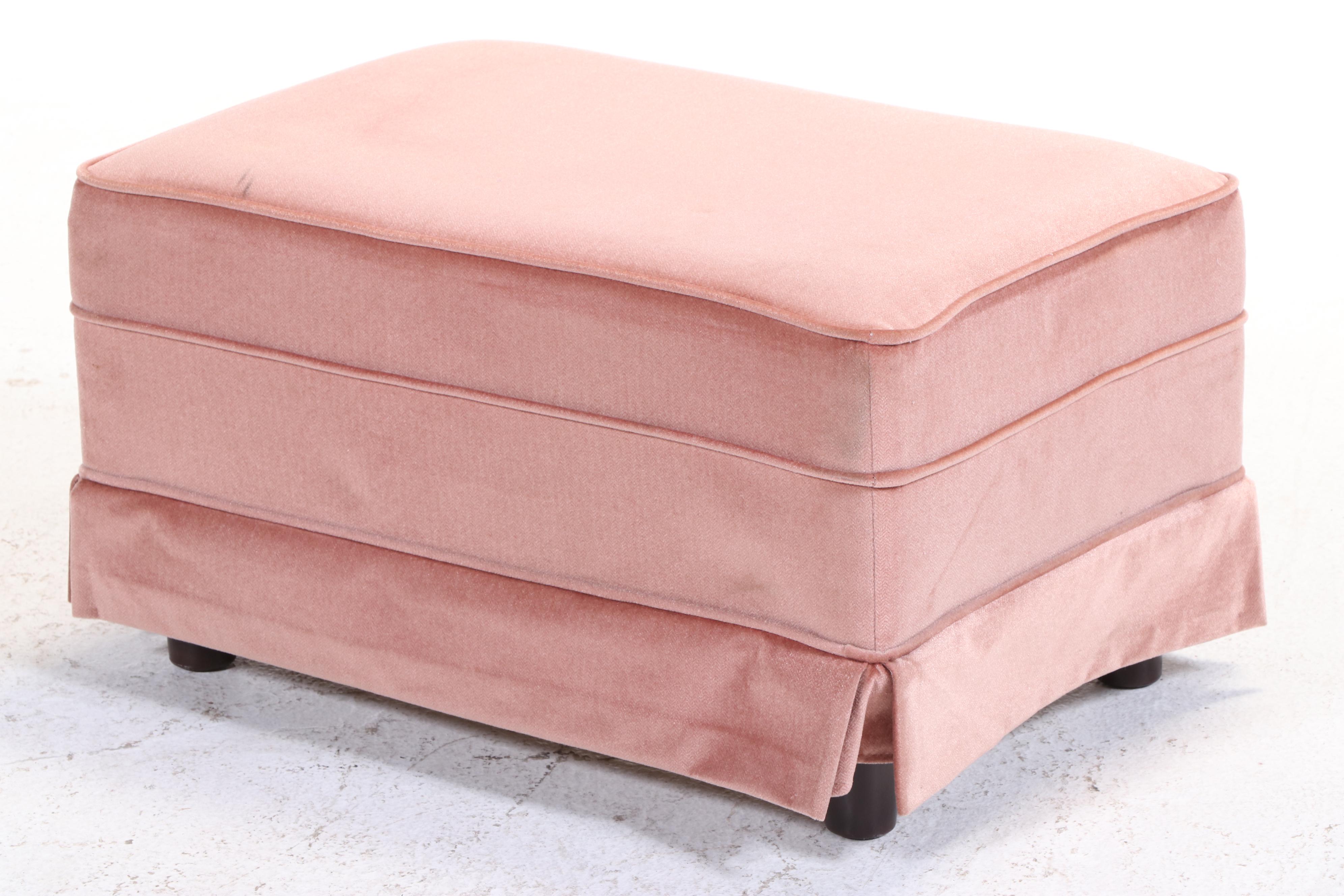 Pair of Les Brown Chair Co. Buttoned-Down Dusty Rose Swivel-Rockers and Ottomans