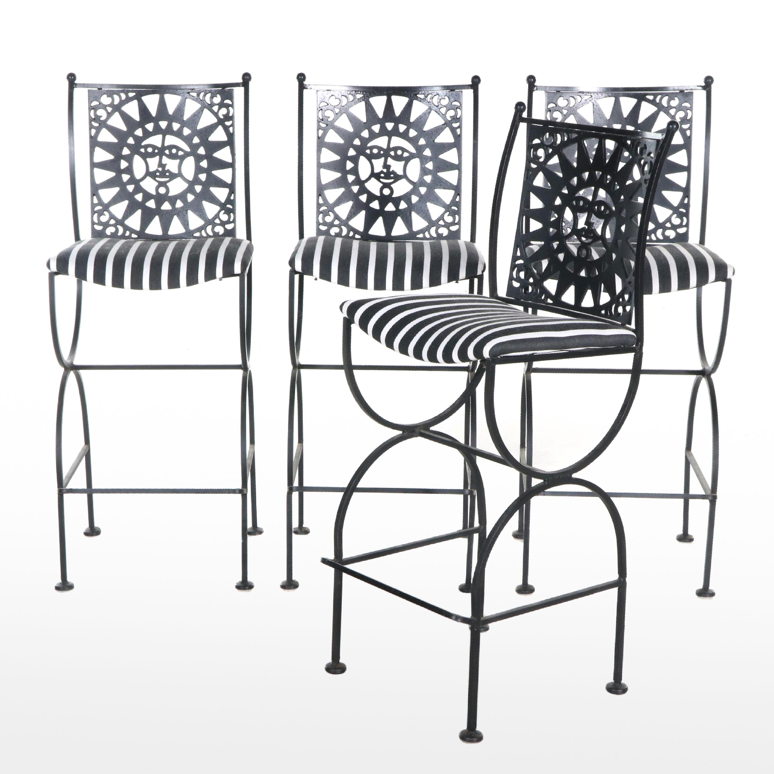 Four Arthur Umanoff for Shaver-Howard "Mayan" Iron Bar Stools