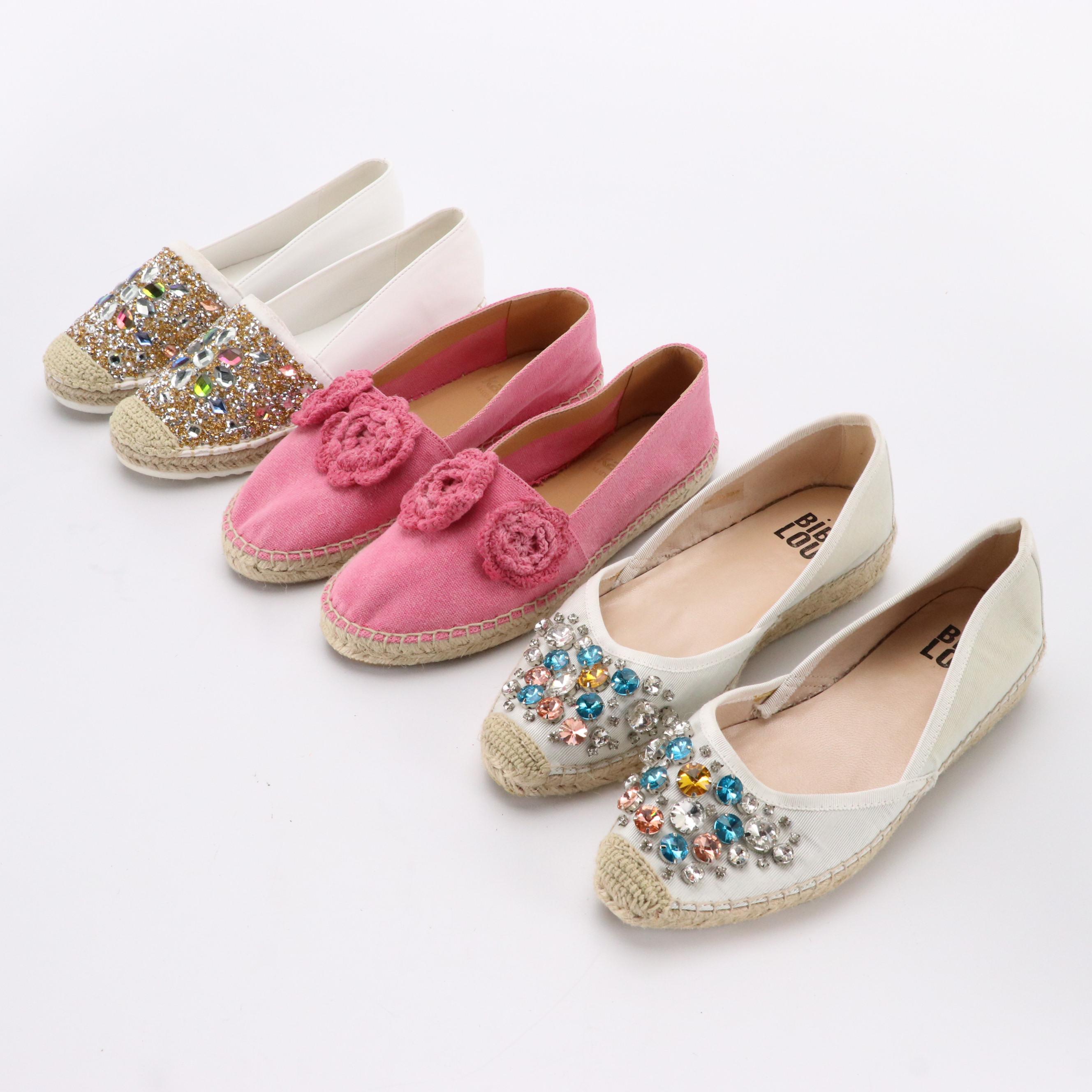 Kanna Pink Canvas, Laura Biagiotti and Bibi Lou Embellished Espadrilles Flats