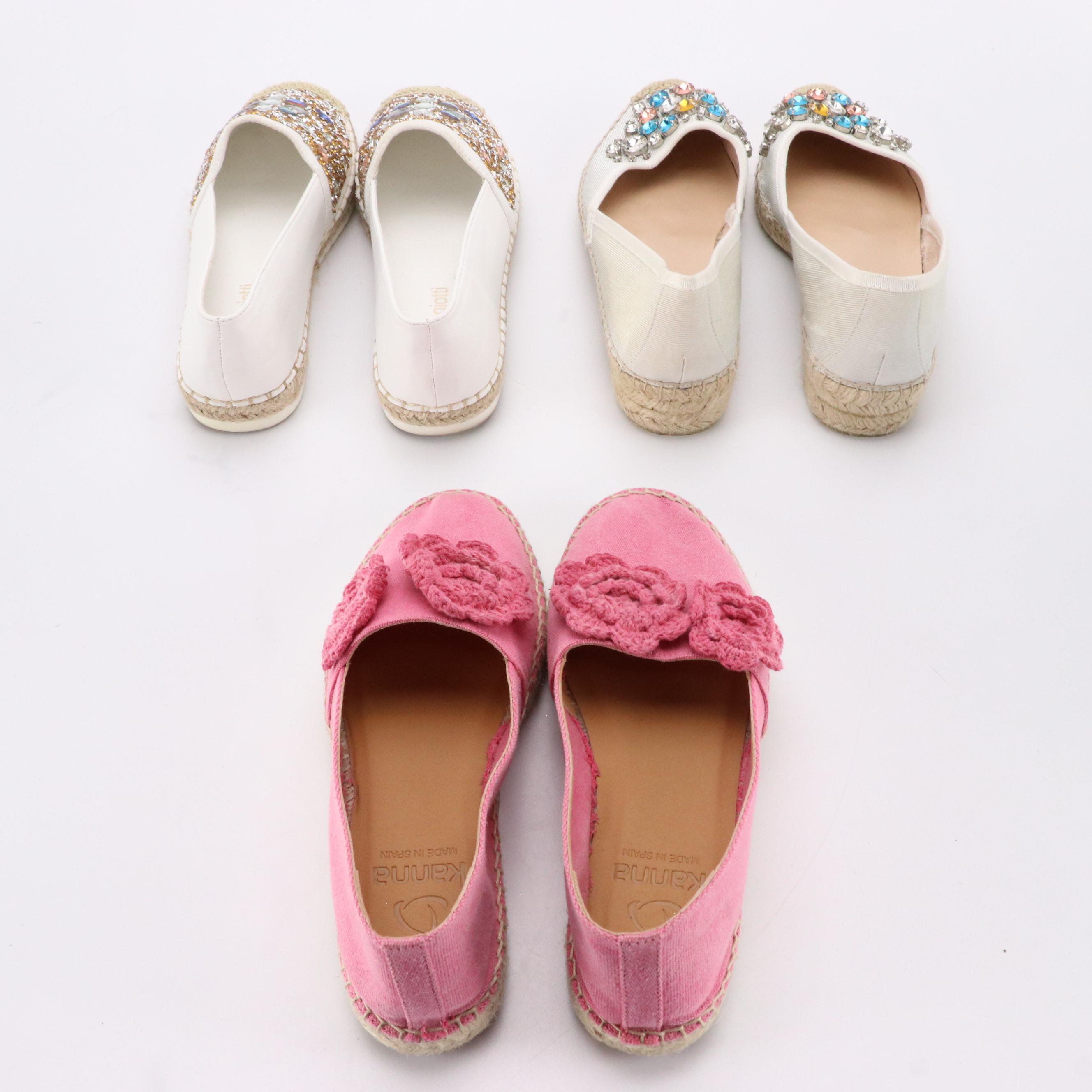 Kanna Pink Canvas, Laura Biagiotti and Bibi Lou Embellished Espadrilles Flats