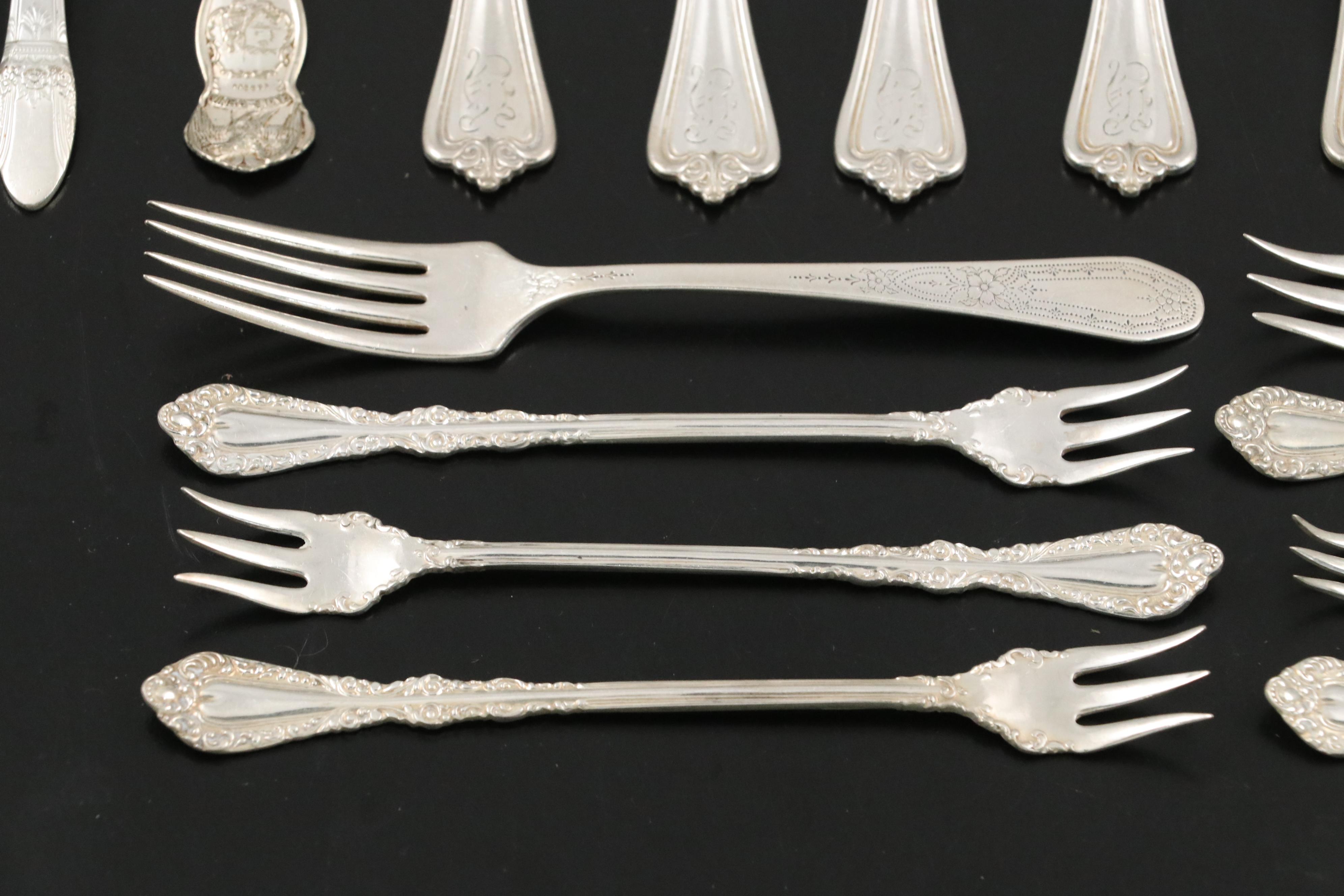 Silver Plate Flatware with Oneida Cups, Segmented Glass Tray and More