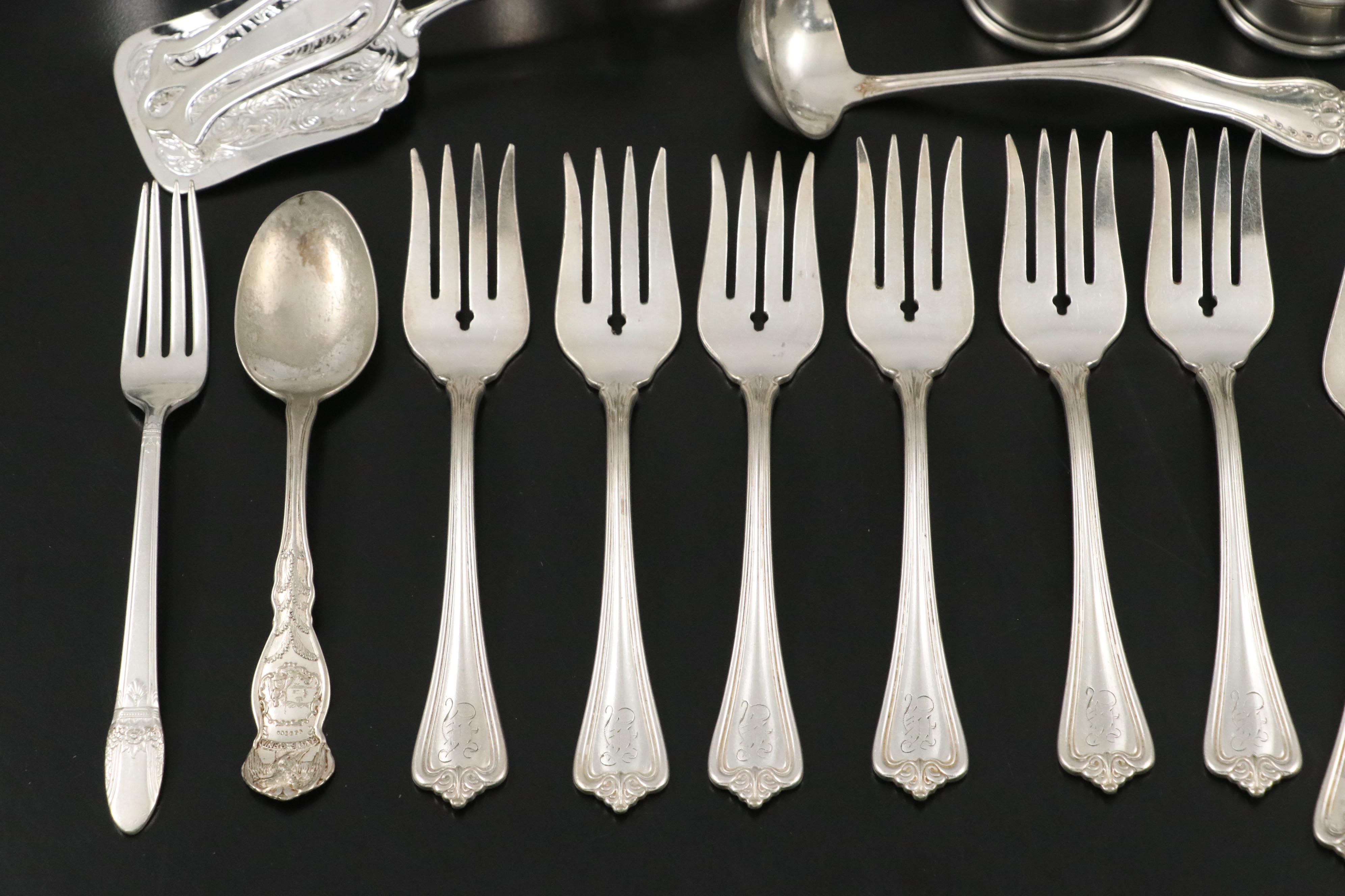 Silver Plate Flatware with Oneida Cups, Segmented Glass Tray and More