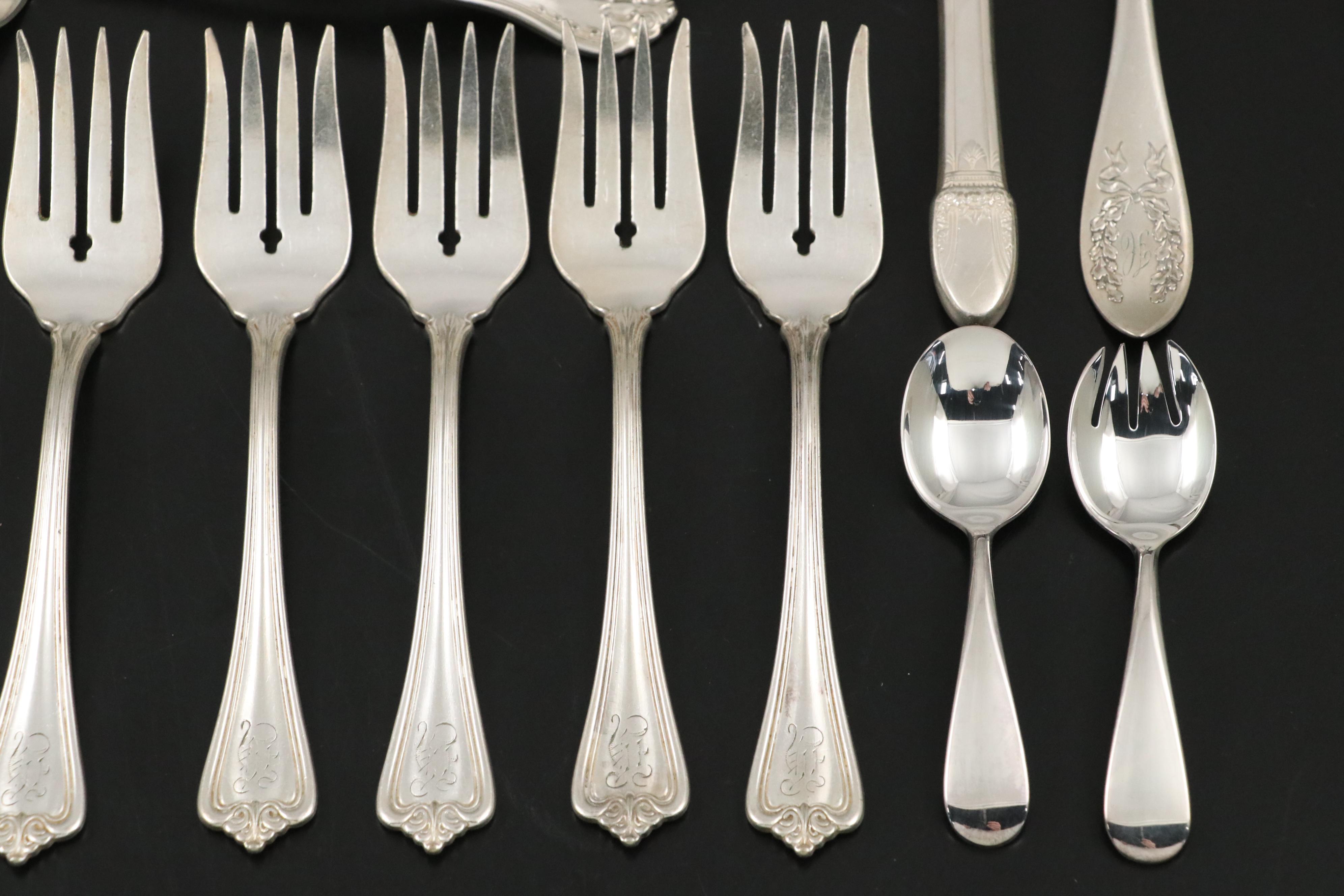 Silver Plate Flatware with Oneida Cups, Segmented Glass Tray and More