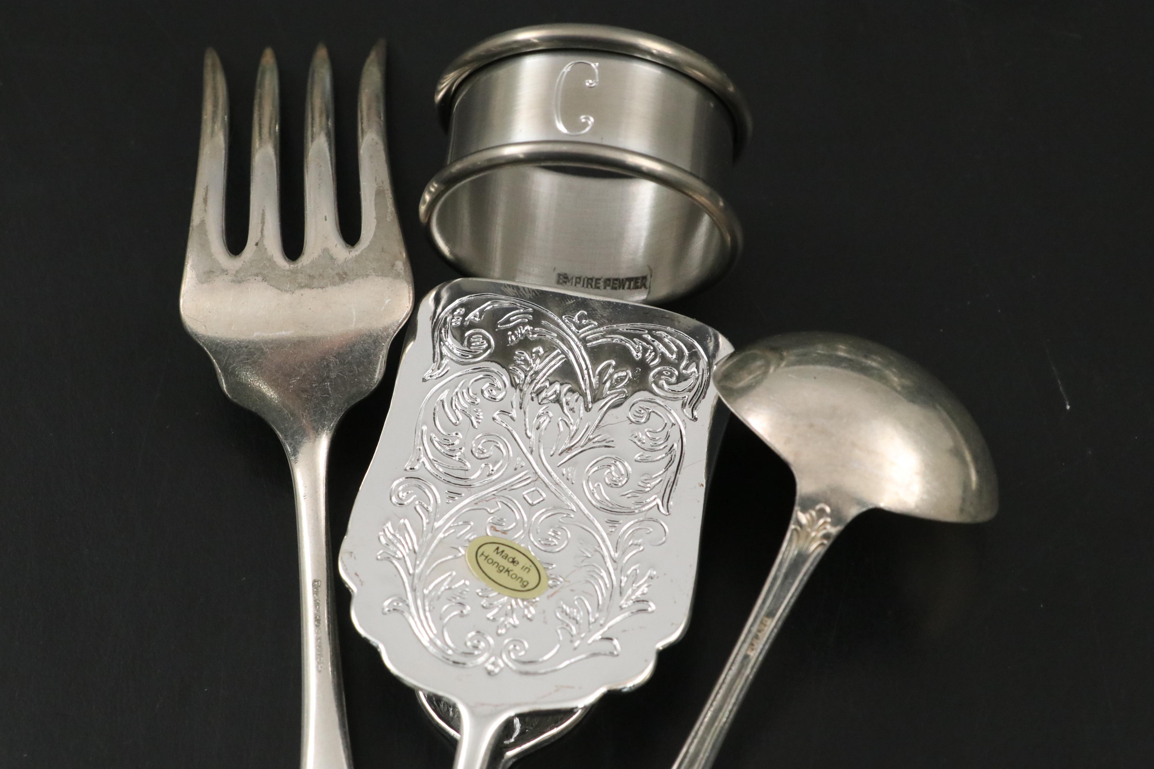 Silver Plate Flatware with Oneida Cups, Segmented Glass Tray and More