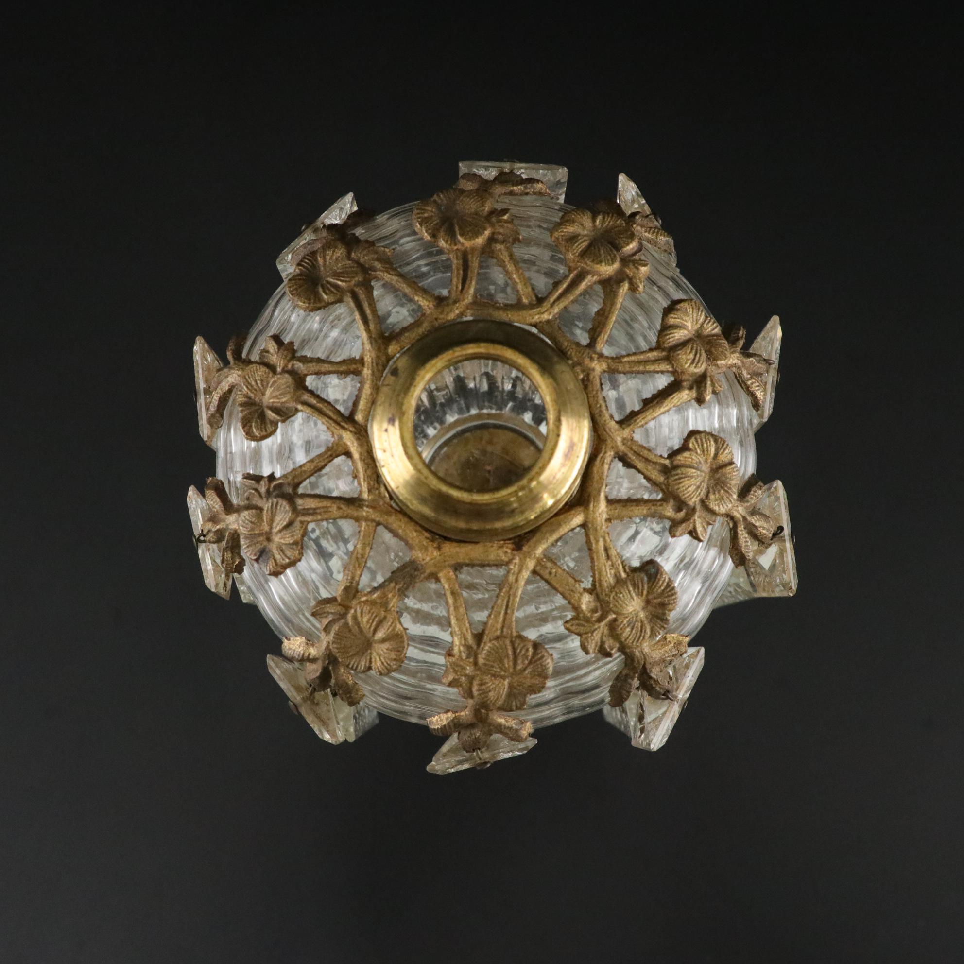 Crystal and Brass Oil Lamp Mantle  Luster with Milk Glass Base